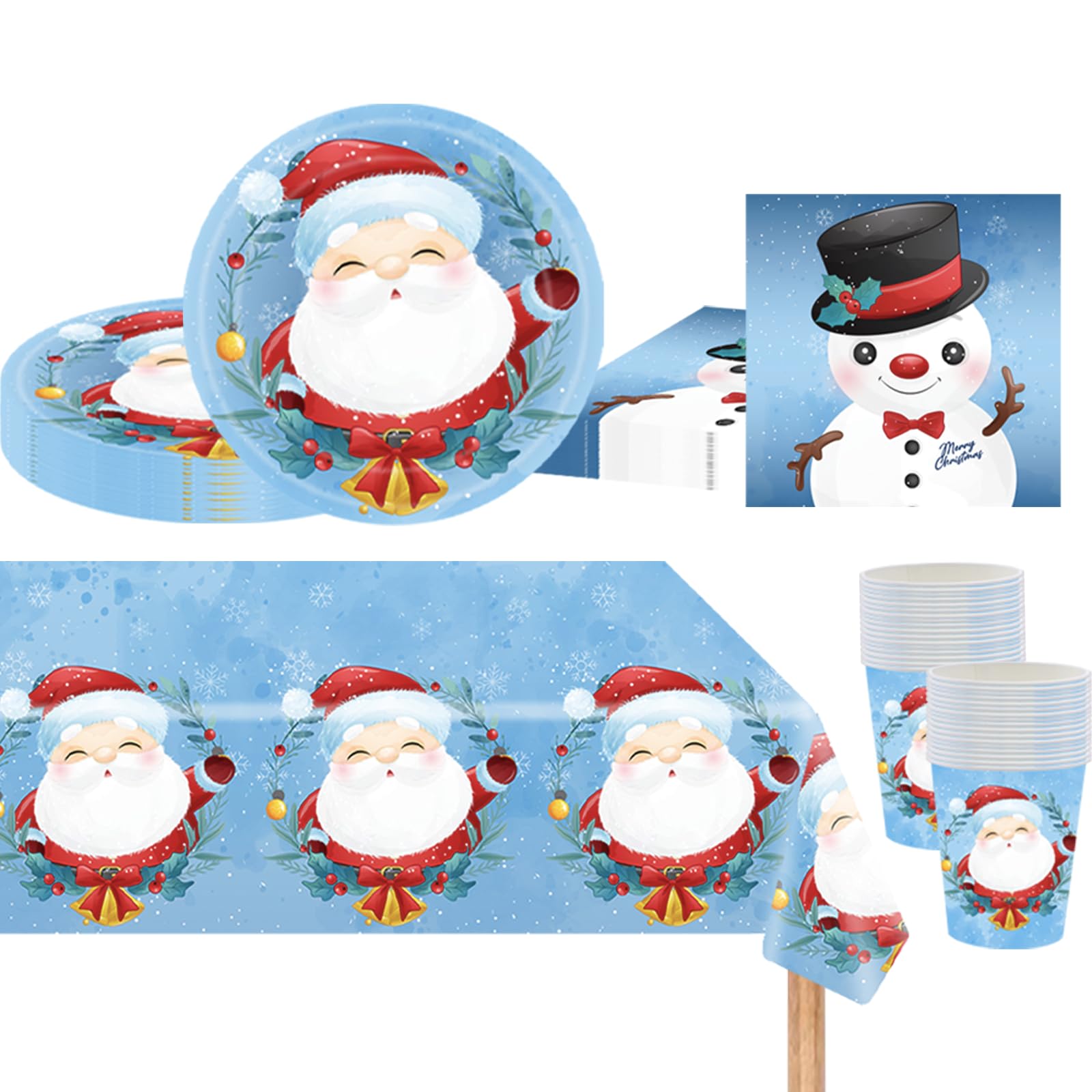 Set Stoviglie Di Natale Per 16 Ospiti Completo | Piatti, Bicchieri, Tovaglioli E Portabonbon | Ideale Per Cene E Feste
