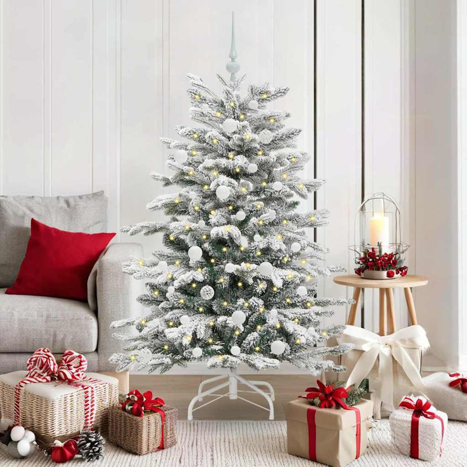 Gecheer Albero di Natale Artificiale Bianco 150 cm, Moderno a Cono, Rami Pieghevoli, Decorazione Festa, Soggiorno e Giardino, PE e PVC