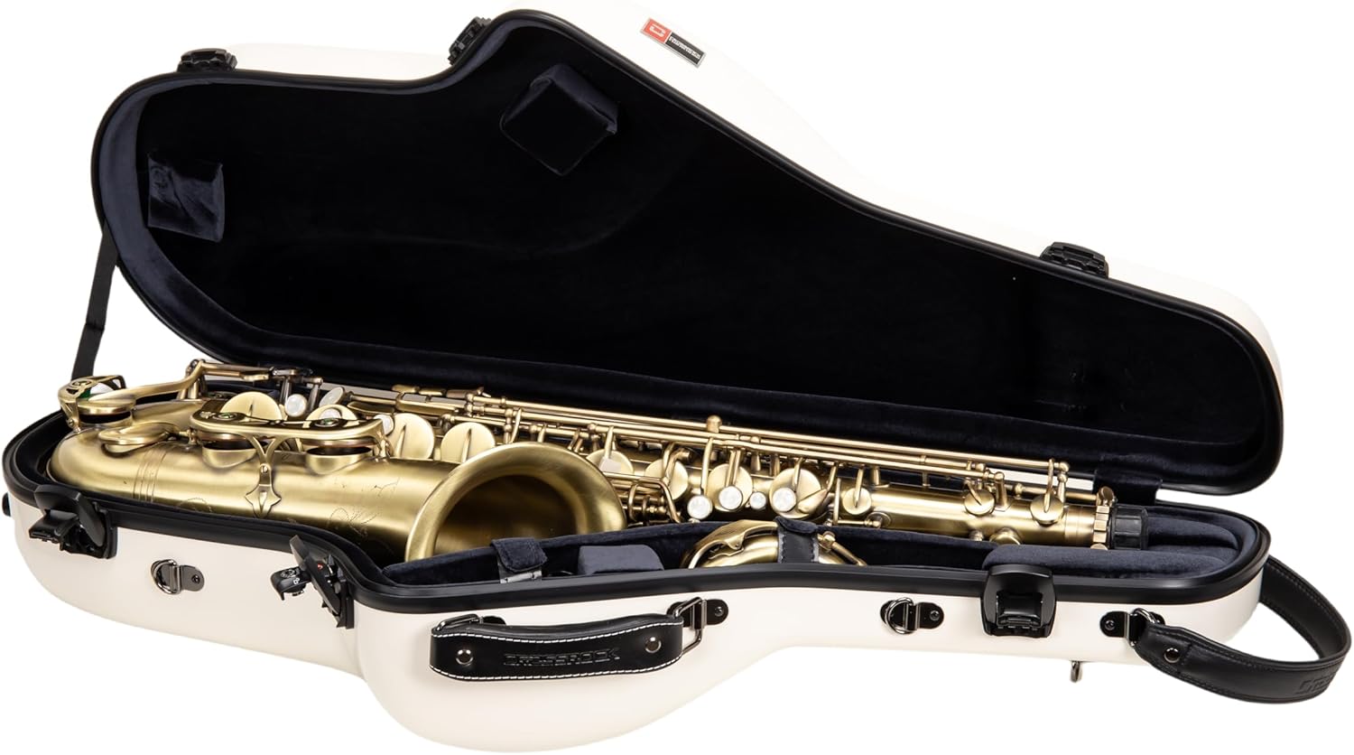 Crossrock Fiberglass Tenor Saxophone Case | Glossy Milky White Finish | Reinforced Shell, Upgraded Interior, TSA Lock, Backpack Straps – Pro Travel Protection（CRF2020TSMMW）