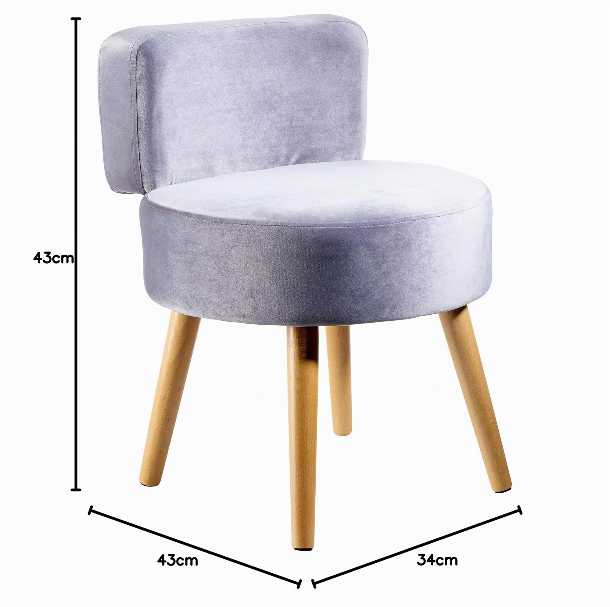 ECHTWERK Fauteuil, Bois, Dossier Haut, Pieds en Bois, Gris, 44 x 44 x 58 cm