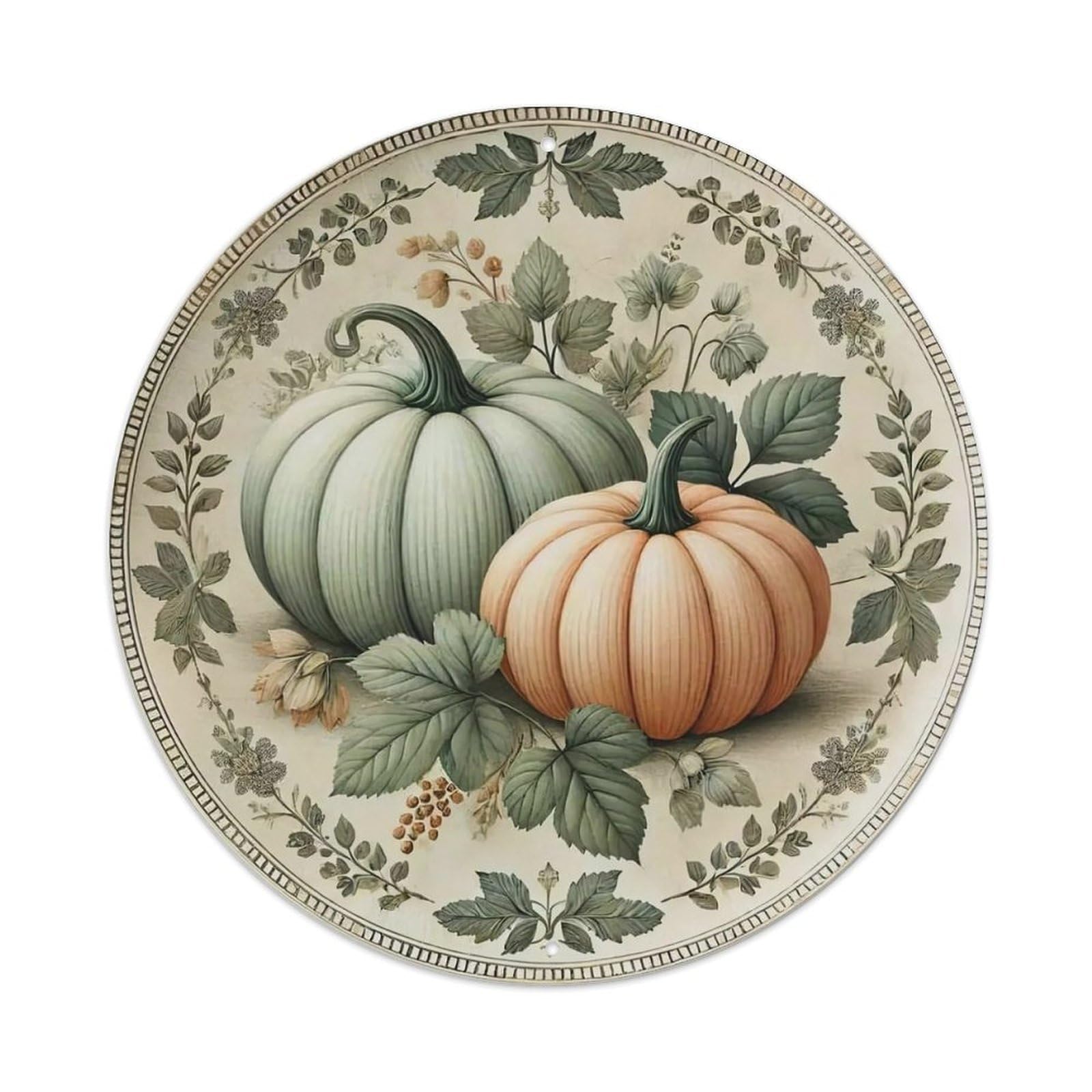 Pumpkin Leaves Floral Border Metal Tin Sign