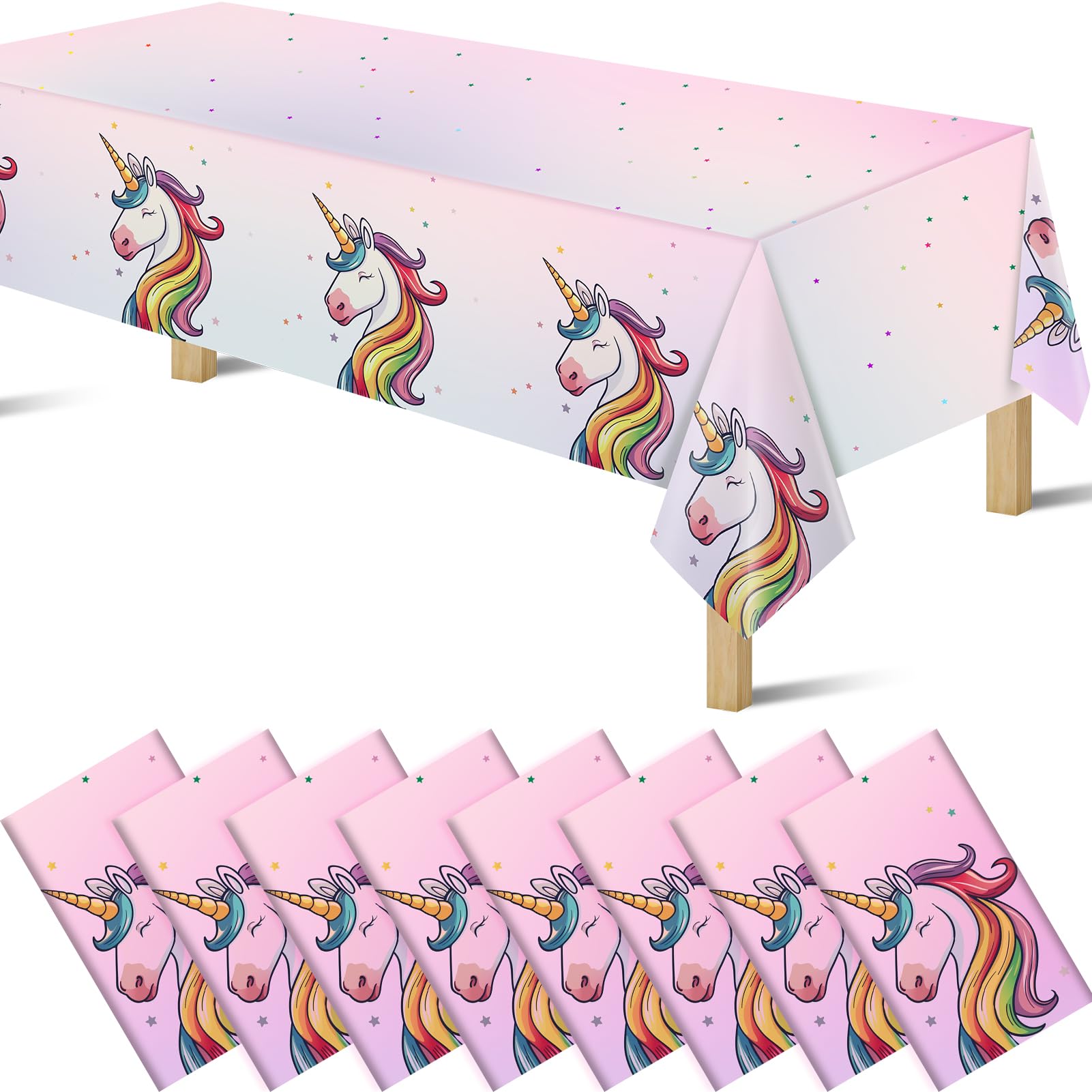 8Pcs Unicorn Tablecloths for Birthday Party, Unicorn Plastic Table Cover Disposable Party Table Cloths, unicórnio Festa Supplies for Baby Shower and