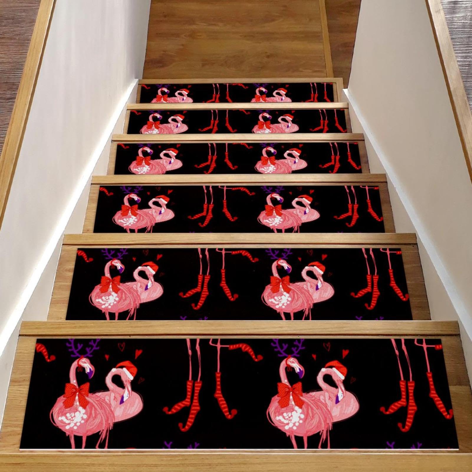 Tapis d'escalier antidérapants flamant rose de Noël : lot de 15 protections douces pour votre tribu
