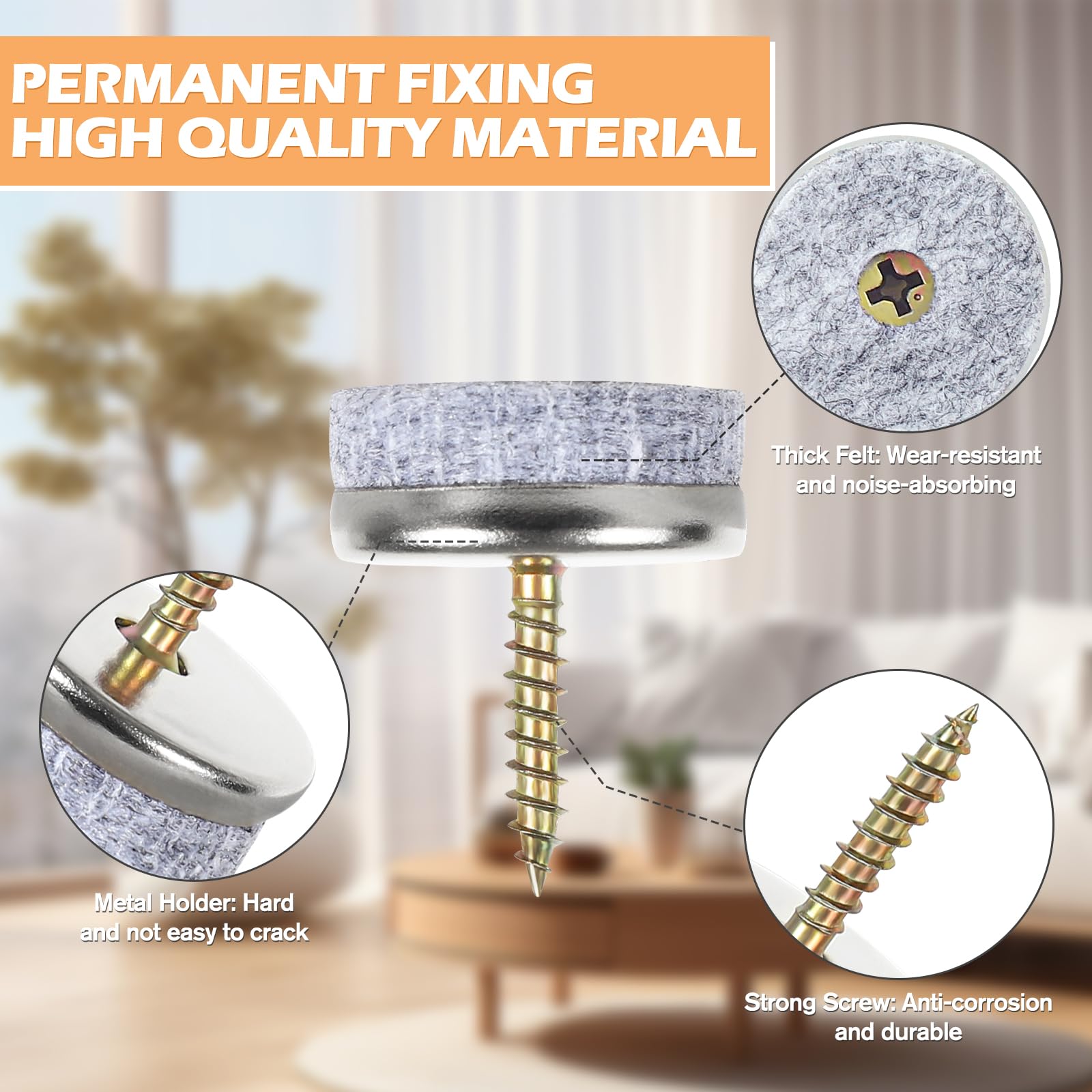 Gucass 50 Pezzi Feltrini per Sedie, Ø 20mm Feltro Aliante con Vite, Rotondi Piedini per Sedie Protezioni per Pavimenti, Feltrini per Mobili Pesanti, Laminato, Parquet, Piastrelle