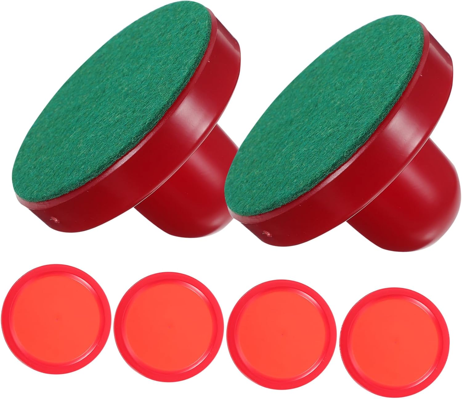 WOONEKY 8pcs Air Hockey Pucks and Paddles Set Red Replacement Handles and Strikers for Game Tables for Air Hockey Equipment and Accessories