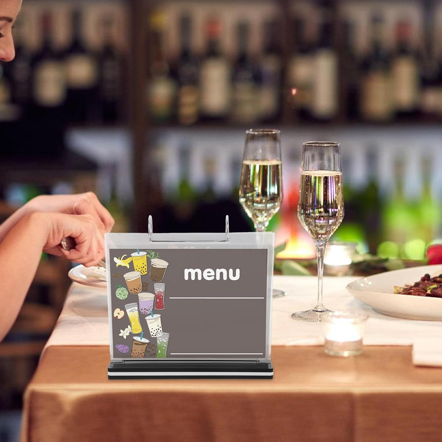 Plastic A5 Horizontal Menu Card Holder with Flip Display Stand, Desktop Table Number Holder for Restaurant, Commercial Menu Rack for Advertising and Paper Display
