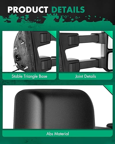 Miniatura 5 de SCITOO Espejo de remolque negro apto para Ford 2008-2016 para Ford F-250 para F-350 para F-450 para F-550 Super Duty con PC RH Power Adjusted Heated