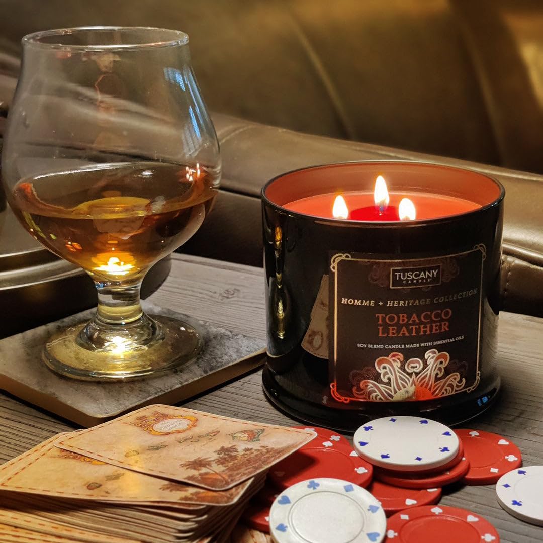 tuscany candle tobacco leather Amazon.com: Tuscany Candle Tobacco Leather Scented Jar Candle, 15 oz : Home  & Kitchen
