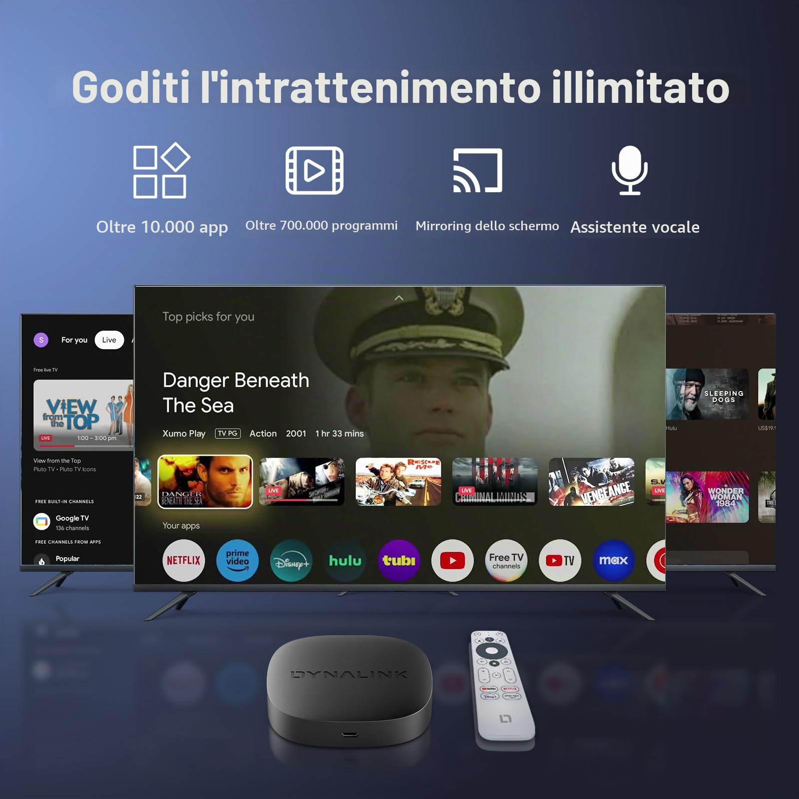 Kinhank Smart TV Box 4K UHD - TV Box Compatibile con Google TV y Netflix, Streaming Media Player Supporto Dolby Audio, HDR10+, Assistente Vocale, Chromecast, Dualband WiFi BT5.0, 2GB+16GB Box TV Smart