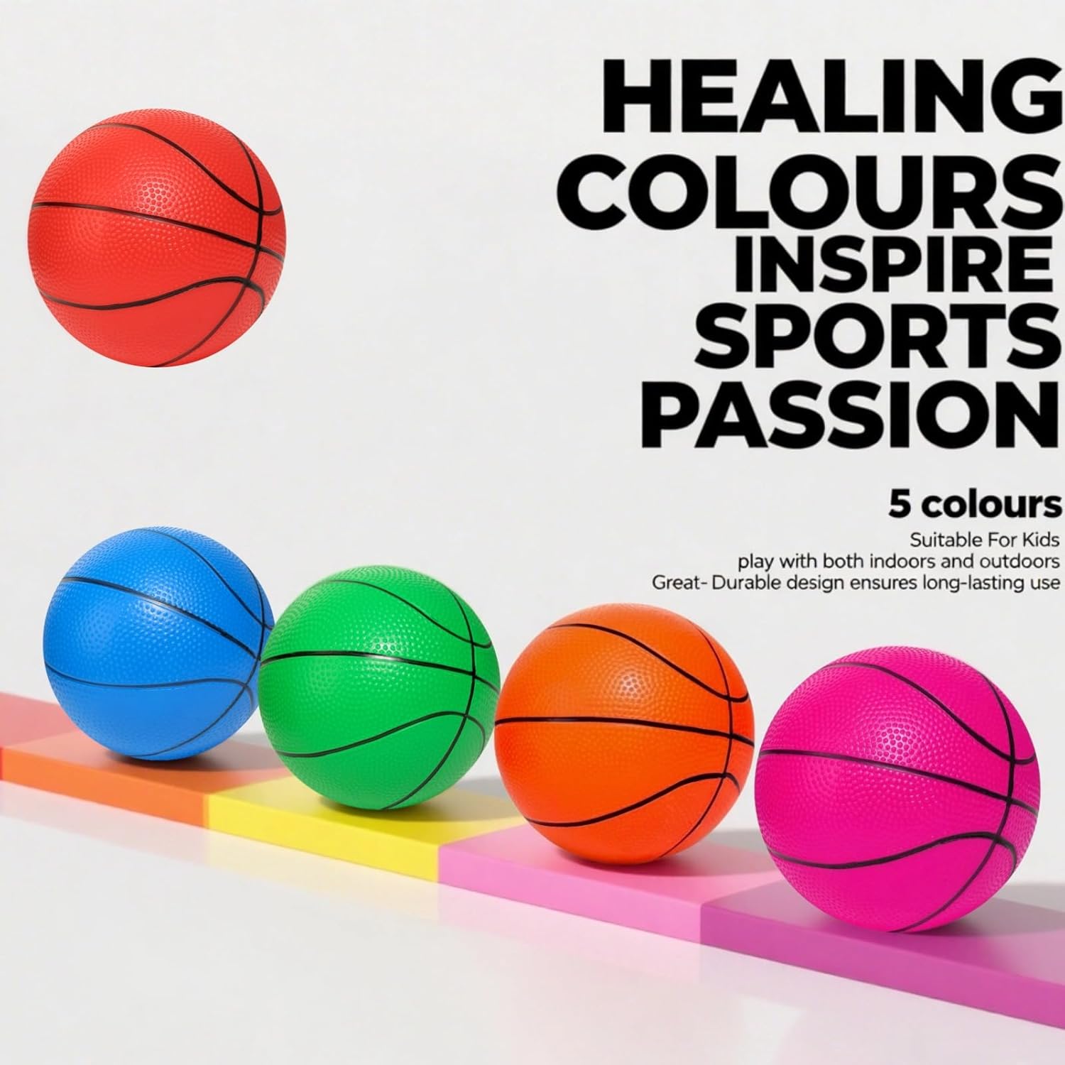 5 Pack 7 Inch Small Basketballs - Size 3 Mini Basketball Set with 5 Colors Toy Basketballs for Kids, Indoor and Outdoor Play