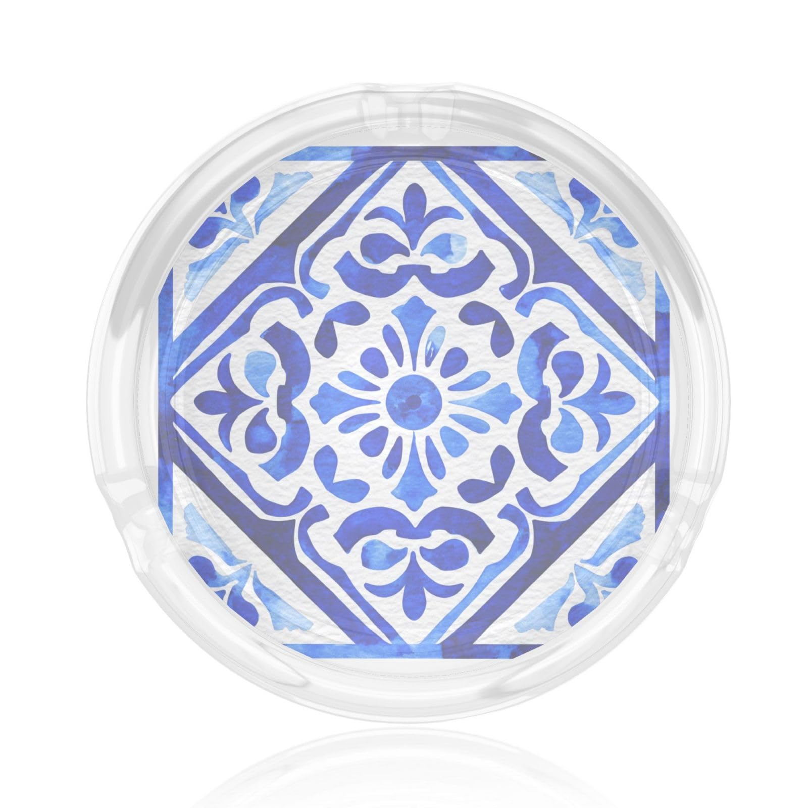 Geometric Mediterranean Blue And White Decorative Square Tile Glass Ashtray For Cigarettes Ash Trays Case For Home Office Decor