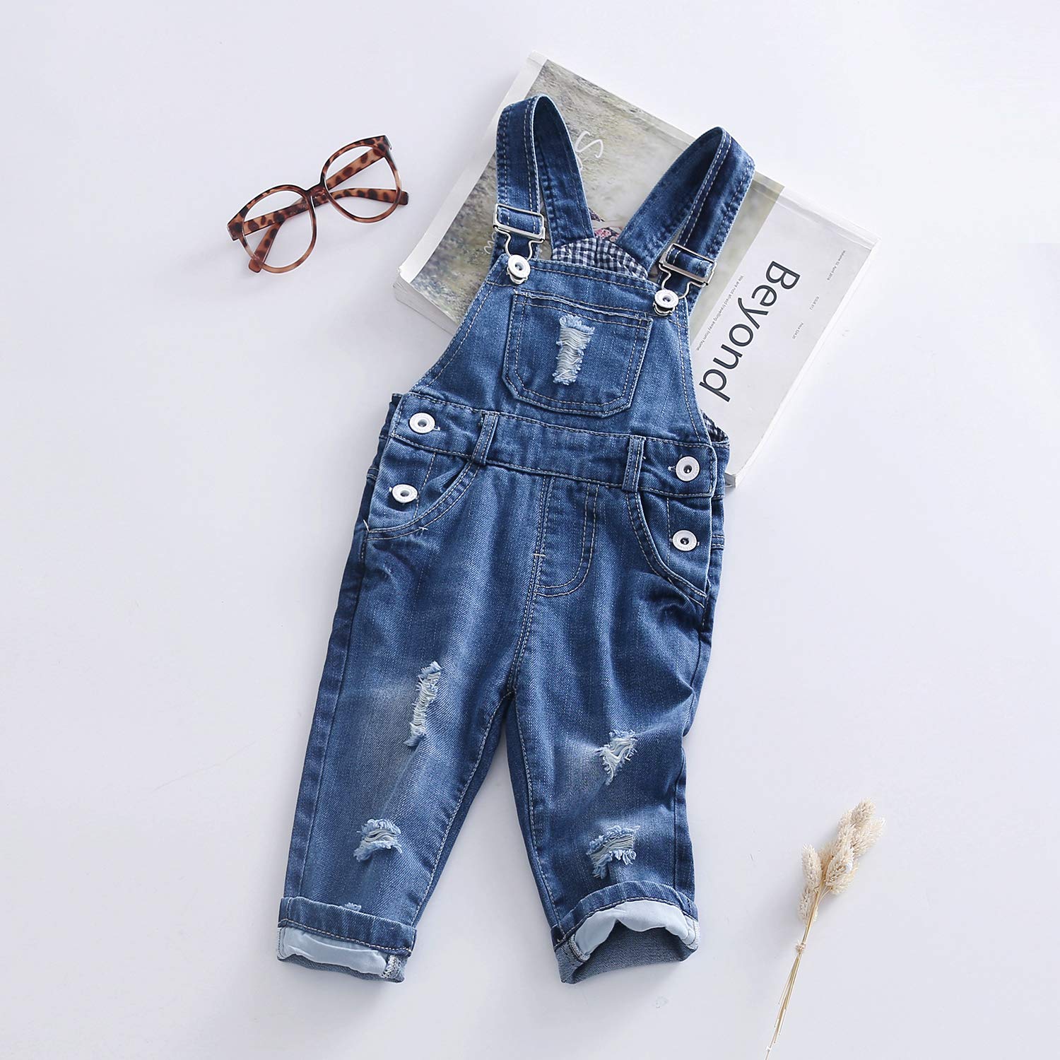 KIDSCOOL SPACE Salopette di Jeans per Neonato e Ragazza,Abbigliamento da Lavoro Carino in Denim Strappato da Bambino