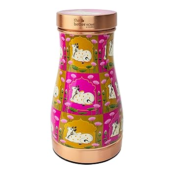 The Better Home Pure Copper Water Bottle 950ml | With Copper Glass in Lid | Handmade Ayurvedic Tamba Jug | Antibacterial | Elegant Design | Bedside & Kitchen Use | Gift Option - image, photos