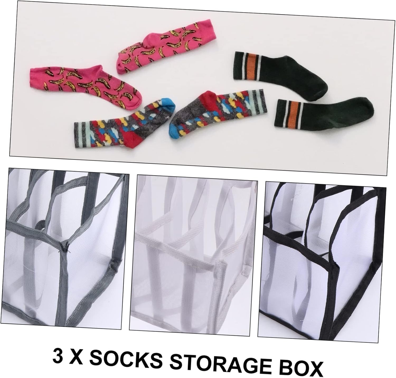 Levemolo 3pcs Thickened Nylon Socks Storage Boxes Dividers Stackable Type Organizers for Socks Underwear and Items Colors