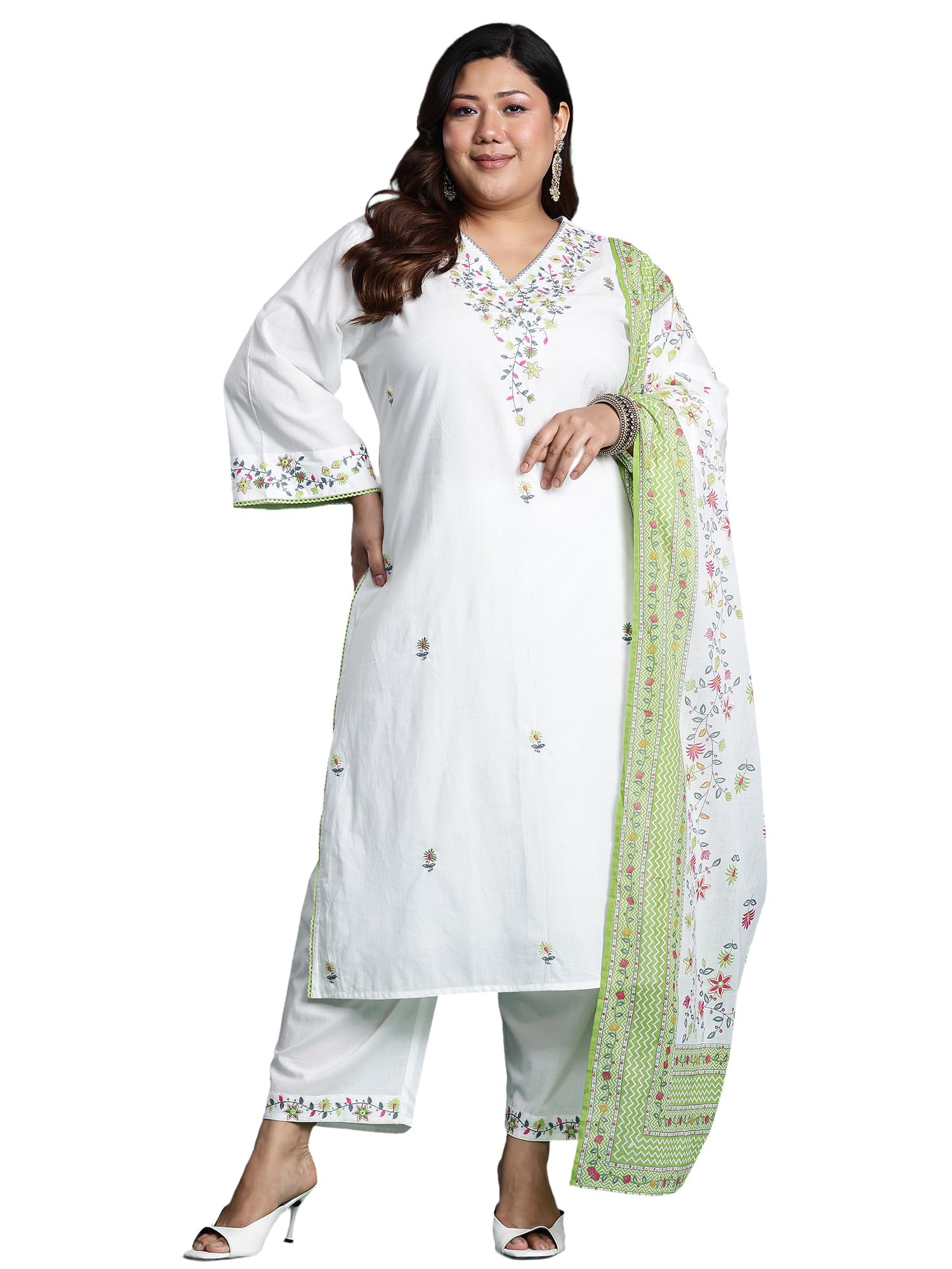 Women's Straight Pure Cotton Floral Embroidered Kurta & Pant with Dupatta Set (PS0KH6720)-image-40