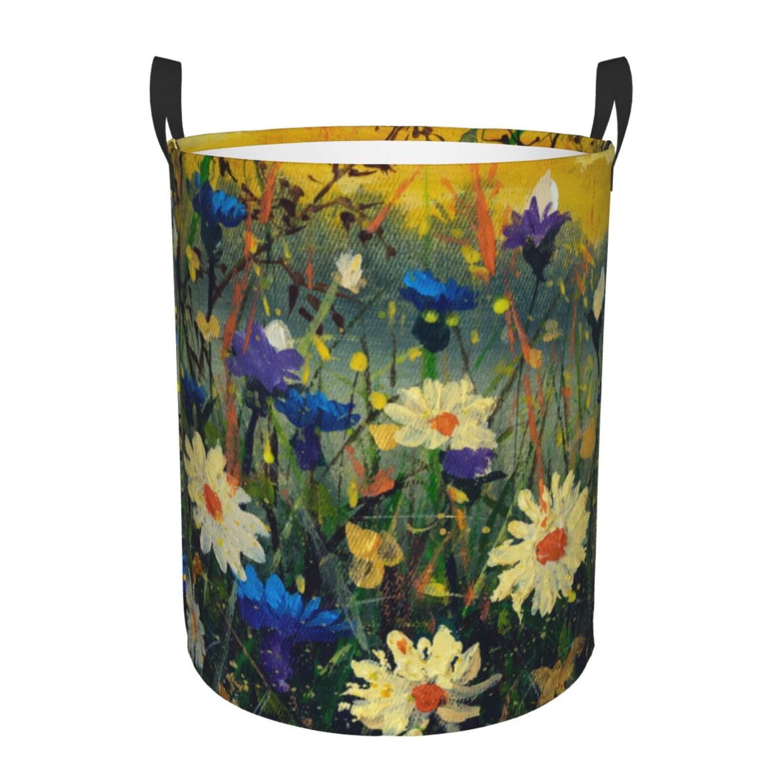 Laundry Basket White Daisies Laundry Hamper Waterproof Idea Hampers Large Collapsible Baskets with Handle Suitable for Bedroom Bathroom Utility Room Kitchen