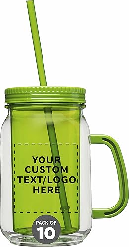 Miniatura 1 de Tarros personalizados con pajilla, 17 onzas, juego de 10, paquete personalizado a granel, tarros de vidrio para avena durante la noche, dulces,