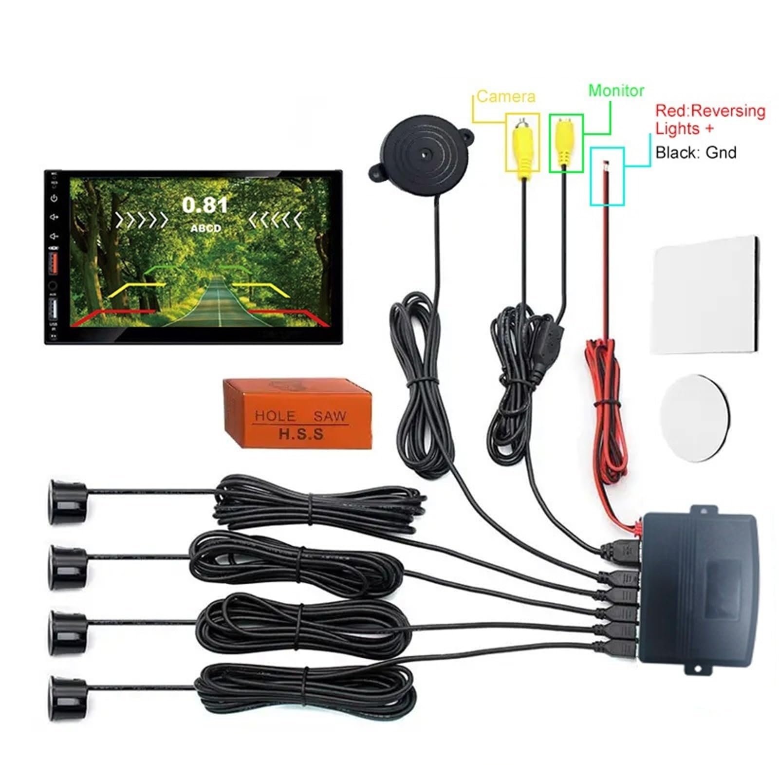 sensori di parcheggio auto Monitor con display digitale del sistema di assistenza al parcheggio video con rilevamento radar e avvisi visivi | 033-CVBS-078-YW