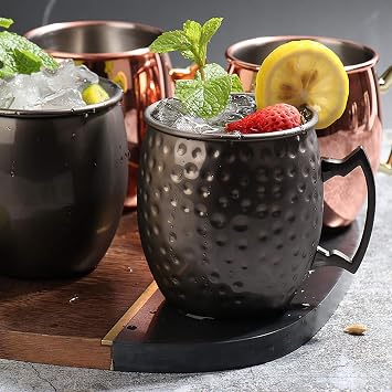 vilihkc 4pcs Moscow Mule Mugs Large Size 18 ounces Stainless Steel Lining Pure Copper Plating Gold Brass Handles with 5 heart-shaped stainless steel straws