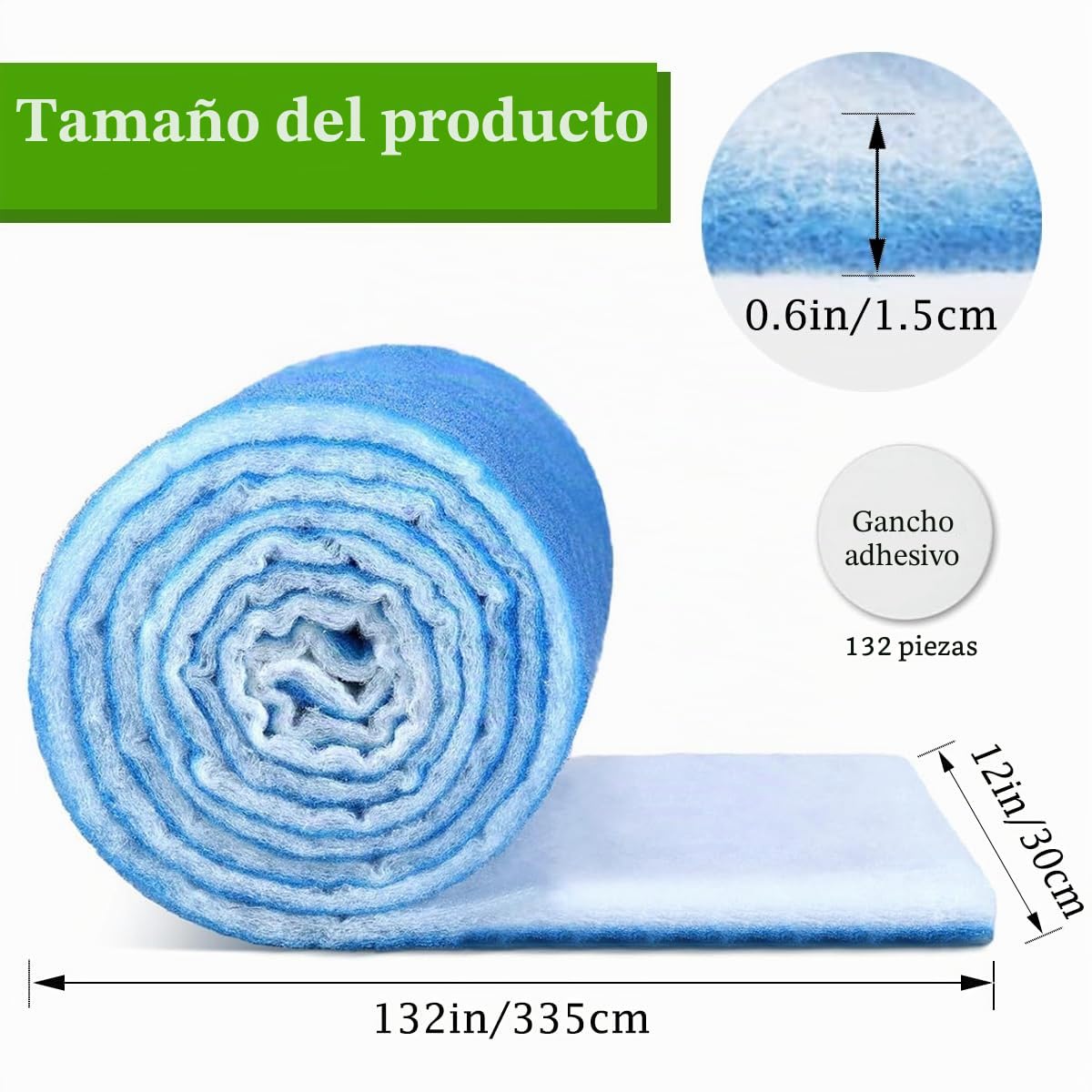 Kit de filtros de ventilación de aire MERV 8 de 12 x 132 pulgadas, filtros electrostáticos de ventilación de suelo para aire acondicionado, horno HVAC, rejillas y hogar móvil, 132 ganchos