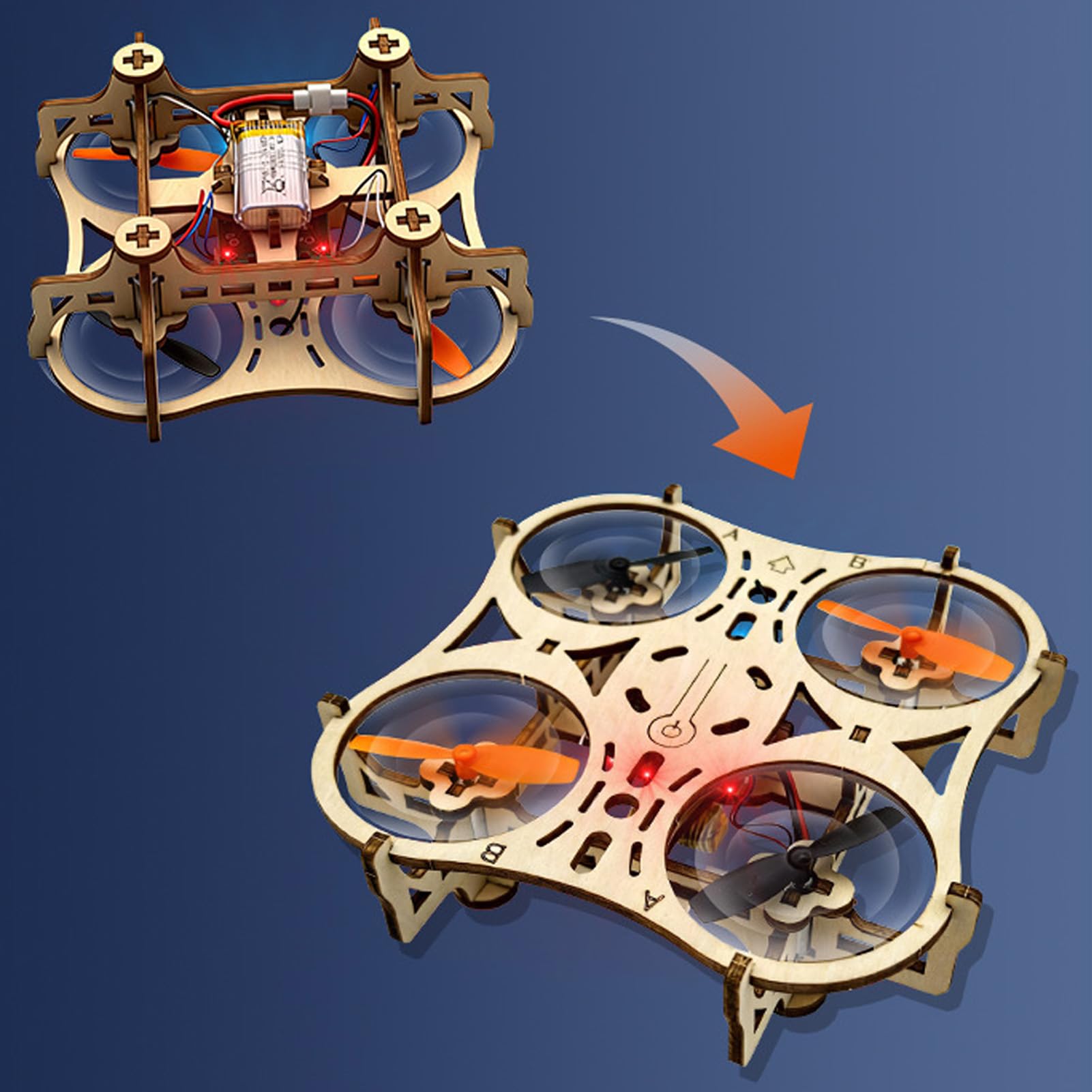 Asixxsix Kit drone in legno fai-da-te, quadricottero radiocomandato con decollo e atterraggio a un tasto e 3 livelli di velocità; come sussidio didattico per gare di aeromodellismo.