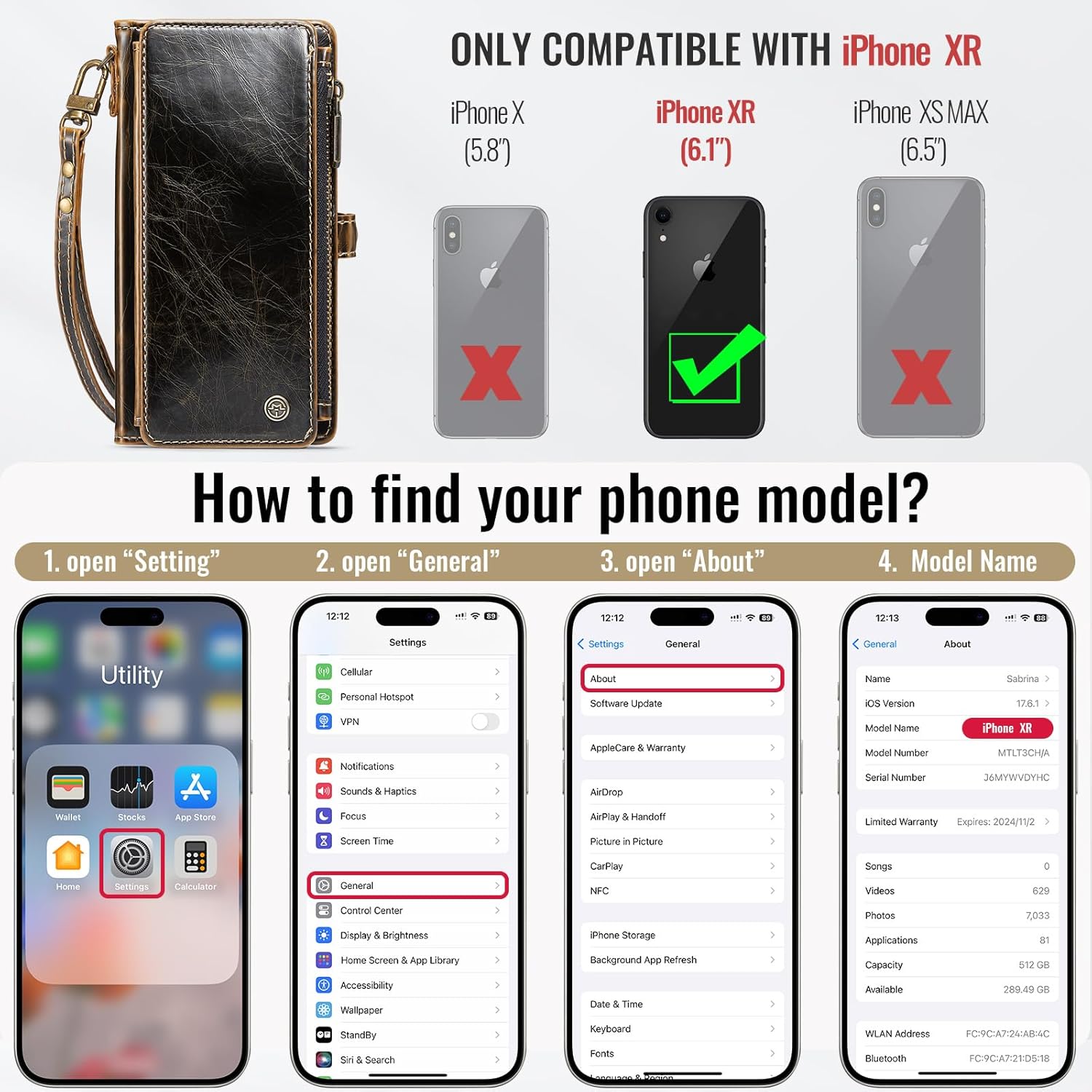 Defencase Compatible with iPhone XR Case Wallet with RFID Blocking Card Holder for Women and Men, Fashion PU Leather Magnetic Snap Flip Zipper Strap Wallet Phone Case Fit for iPhone XR 6.1", Coffee