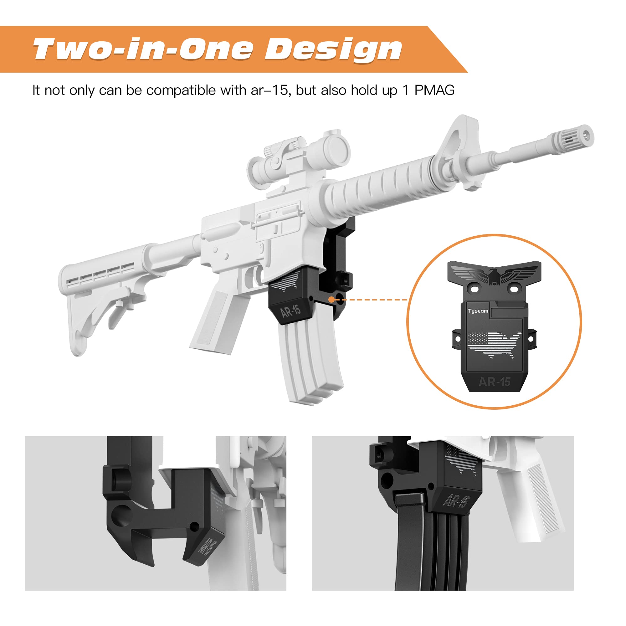 Tyseam Gun Wall Mount for 223/5.56 Rifle + Magazine, AR15 Rifle Wall