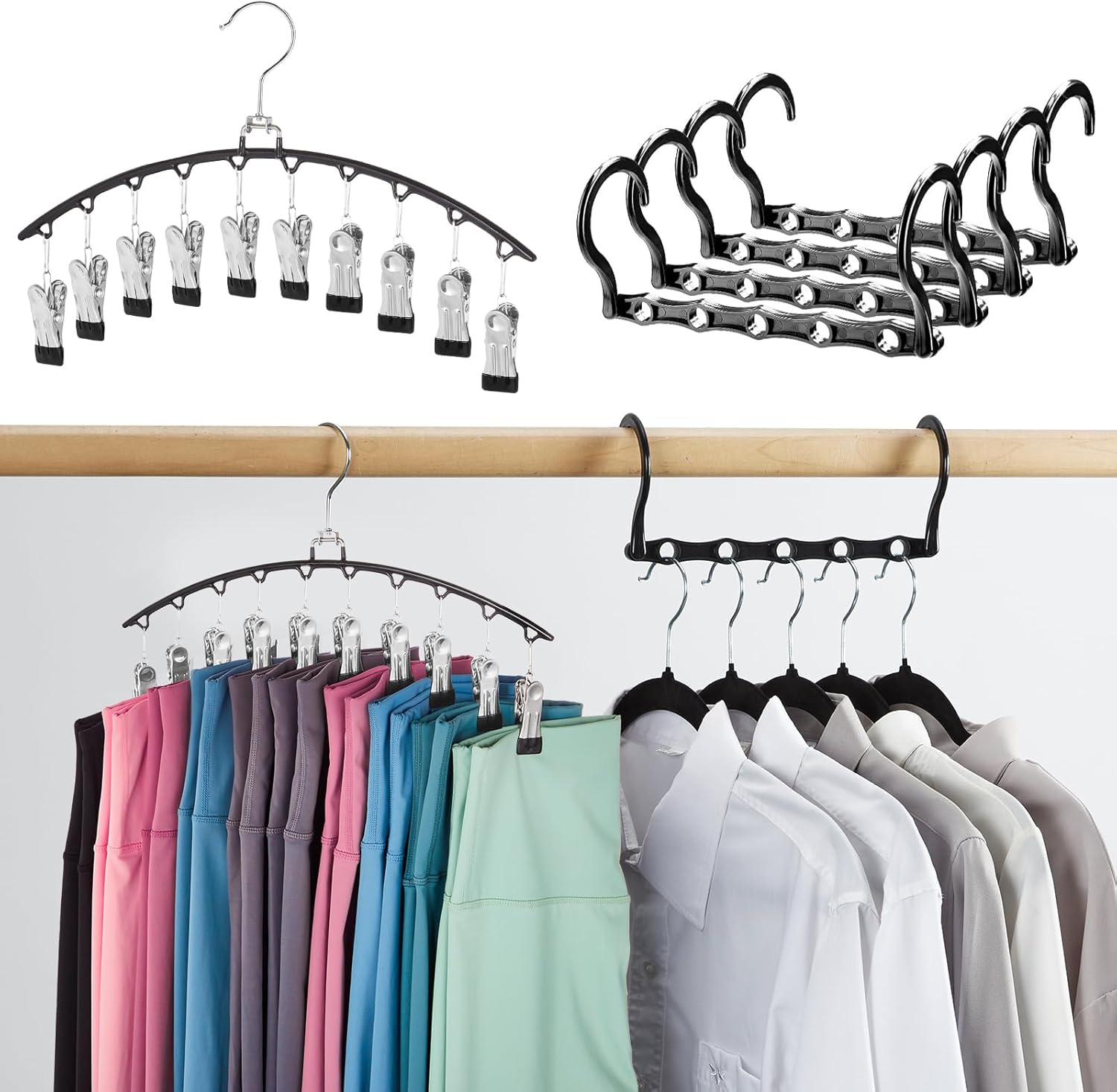 HOUSE DAY Magic Hangers 16 Pack and Pants Organzier 2 Pack, Black