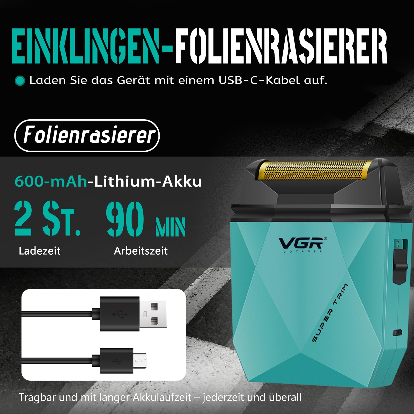 VGR 877S3 Profi Haarschneidemaschine Set, Kabelloser Titanbeschichtete Rasierer, Haarschneider Herren und Präzisionstrimmer mit 8000/9000 U/min Motor, Barber Set mit Ladestation, LED-Display, Grün