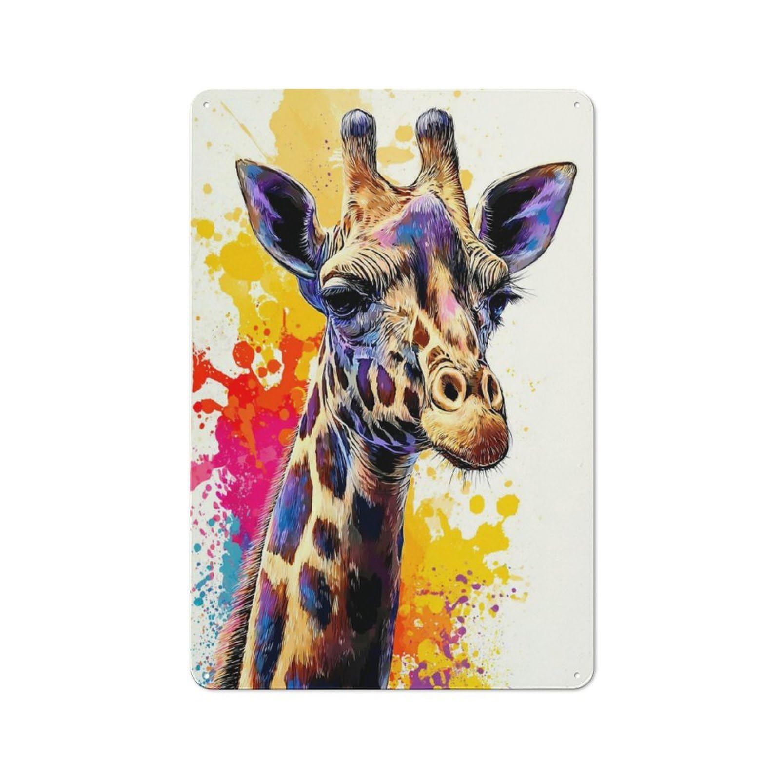 Junmoney Colorful Giraffe Art Print Metal Wall Art Sign 30X20cm, Modern Retro Urban Room Decor For Modern Home, Workshop, Office Or Cafe