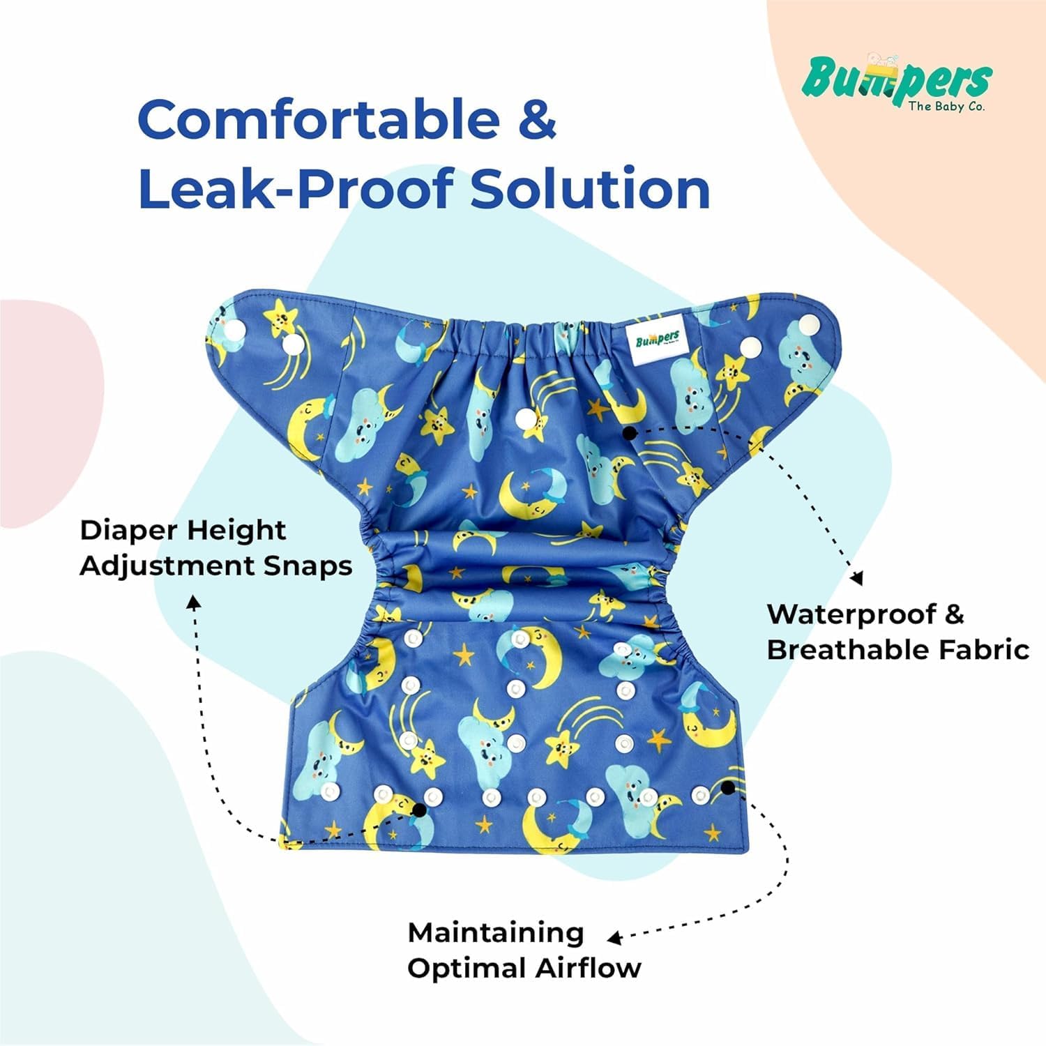 Bumpers Premium & Ultra Soft Reusable Cloth Diaper|Extra Absorbant, Washable, Waterproof & Adjustable Cloth Diaper for Babies/Kids (Combo, Free Size, Royal Blue+Beige) - Image 4 thumbnail