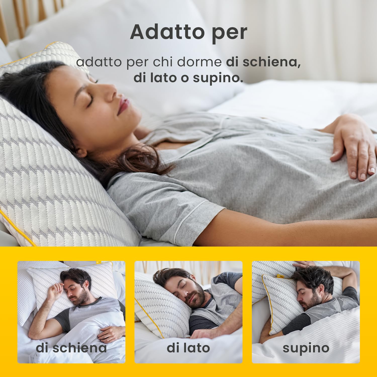 Cosi Home Cuscino in Memory Foam Lussuoso con Fodera in Bambù, Imbottitura in Gel Rinfrescante, 71 x 45 cm e Altezza Regolabile - Traspirante e Lavabile in Lavatrice