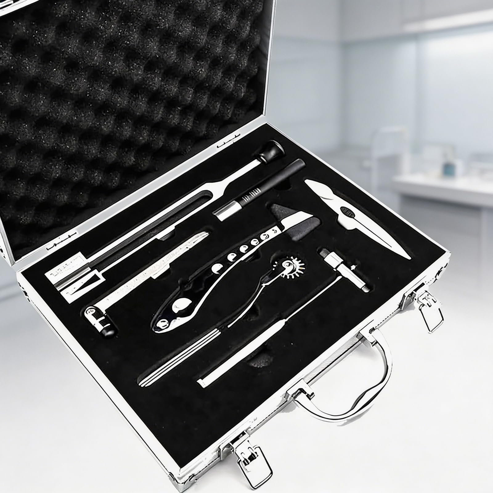 MObyat 7-teiliges Neurologisches Untersuchungsset, Hammer-Diagnostik-Set Mit Reflexhammer, 128-Hz-Stimmgabel, 10-g-Monofilament, Nadelstich-Temperaturtest Zur Prüfung Der Schmerzempfindung