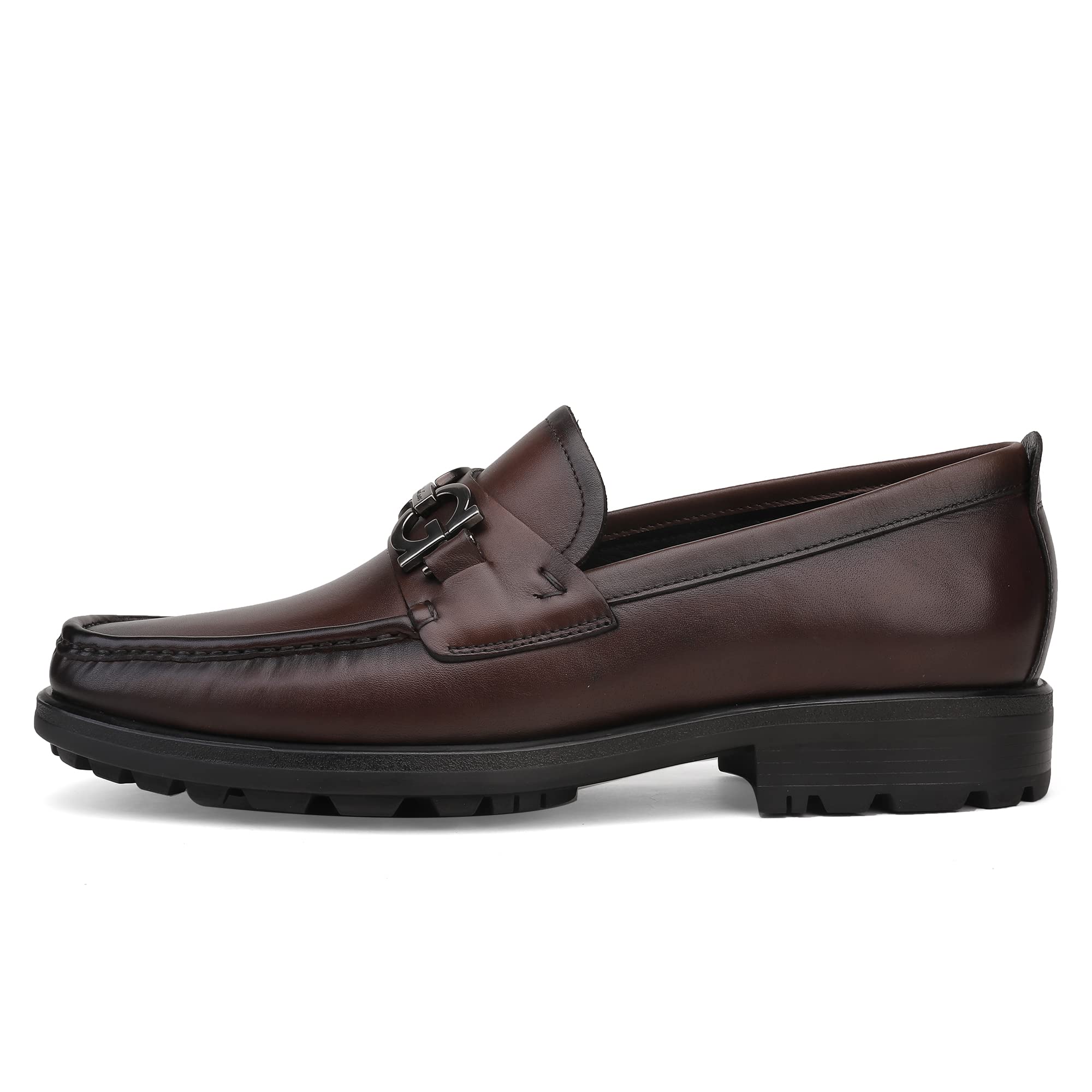 Men's Luxury Coffee Leather Penny Loafers, Classic Fashion Handmade Dress Shoes Casual Slip-on Loafer for Mens