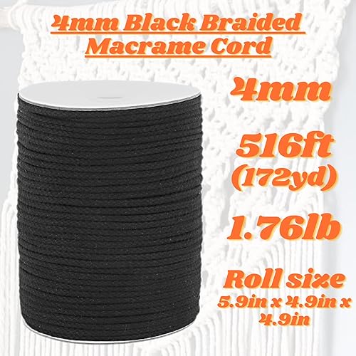 Miniatura 6 de CAQUBO Cordón trenzado de macramé de 0.236 in x 96 yardas, color blanco, cuerda trenzada natural de algodón, cuerda trenzada para manualidades,