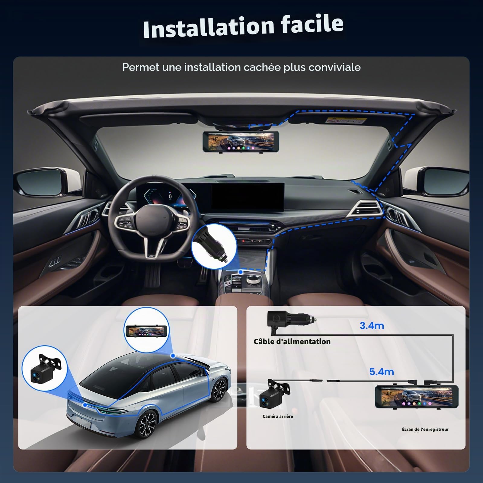 Hikity Dash Cam Rétroviseur 4K Avant 1080P Arrière Écran 10,1"