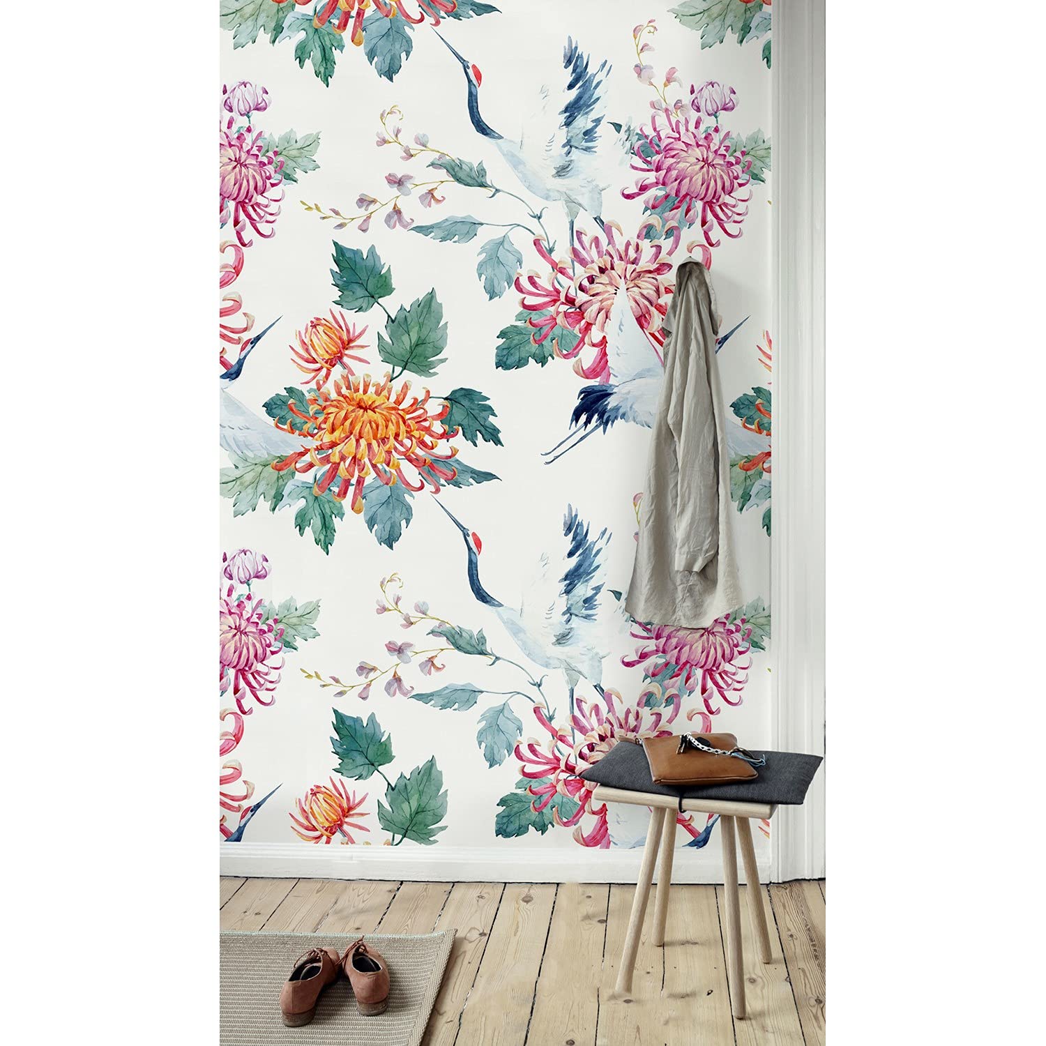 Papier peint grue florale en tissu pour transformer l'ambiance de votre chambre