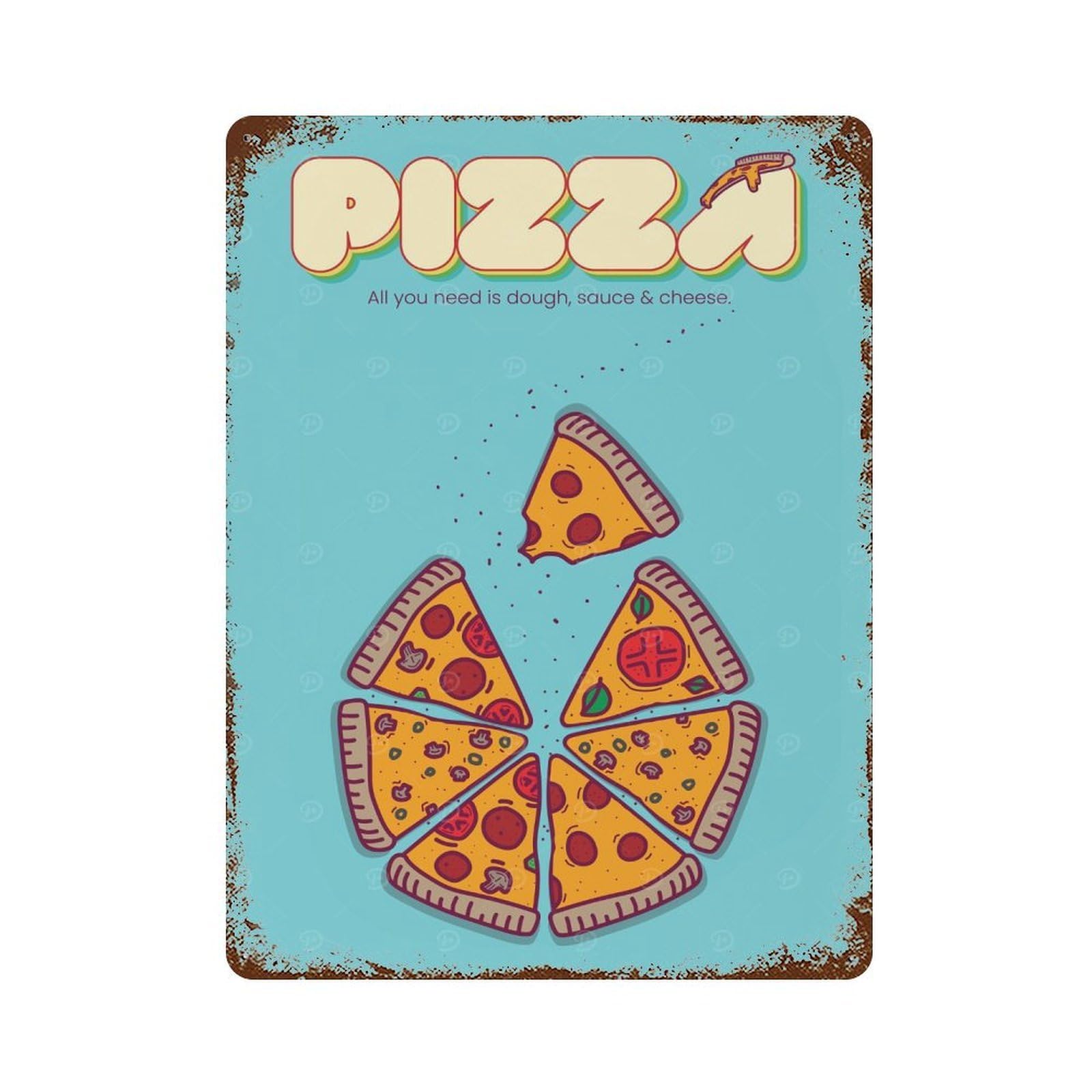 PIZZA BASICS II Decorative Tin Sign 15.7"x11.8", Ideal for Basement, Hobby Room And Garage Decor