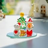 H&D HYALINE & DORA Blown Glass Christmas Tree Collectible Figurine Green Tree with Snowman Ornament Art Glass Mirror Based Figurine Decoration for Xmas Window Tabletop
