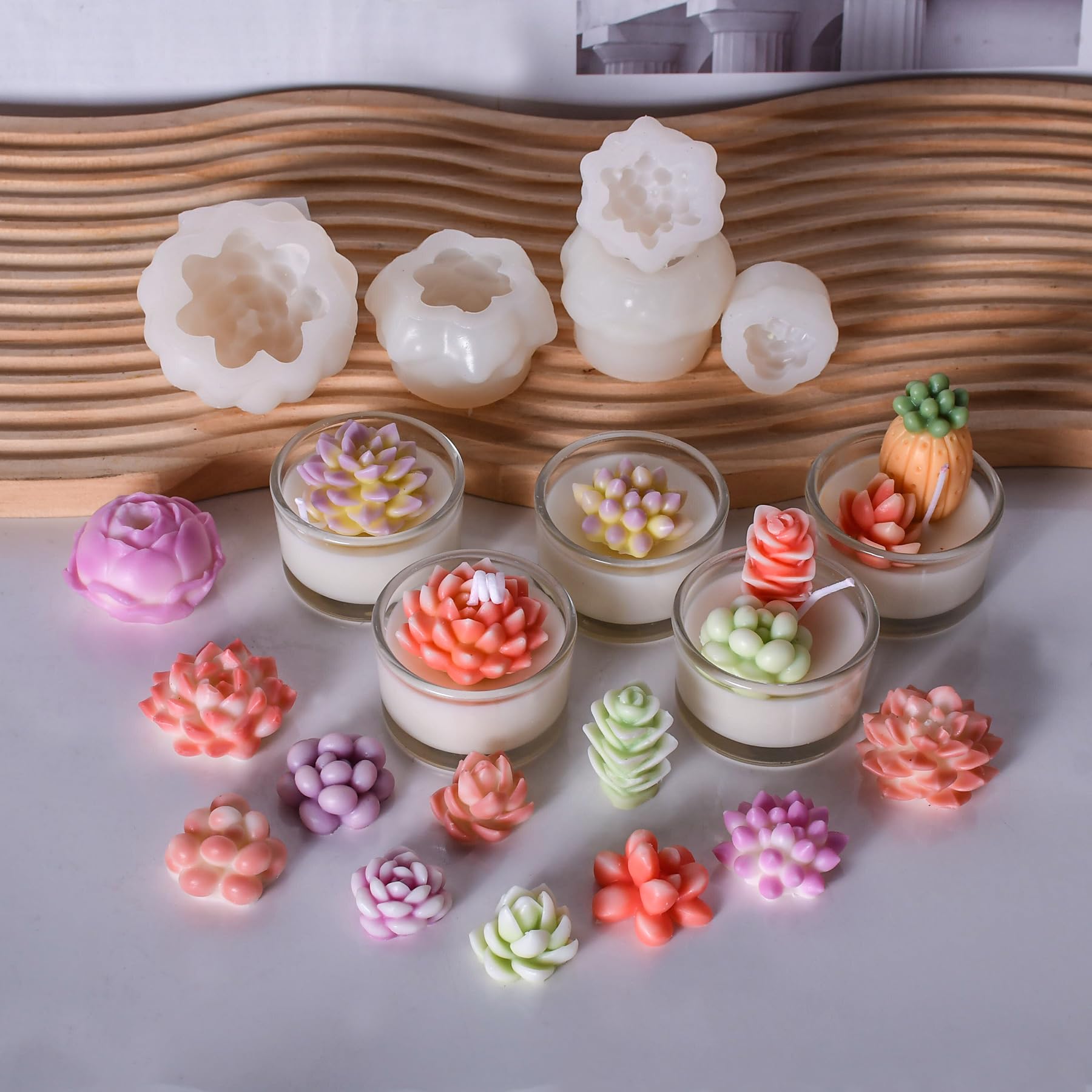 Moldes para velas suculentas, 12 moldes de silicona para velas suculentas para hacer velas, moldes de silicona de cera de resina suculenta 3D