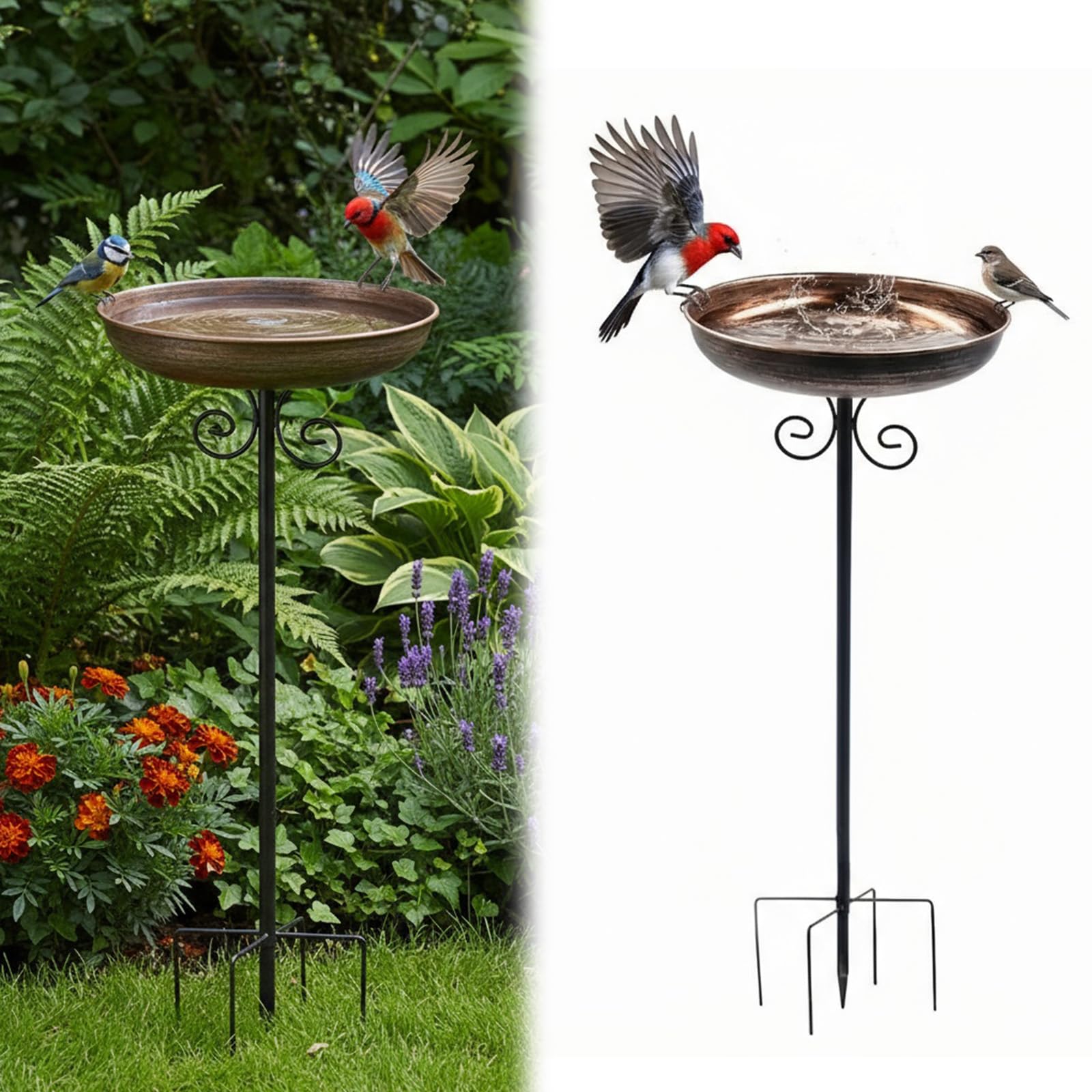 Bain d'oiseaux de jardin en métal robuste au design vintage raffiné