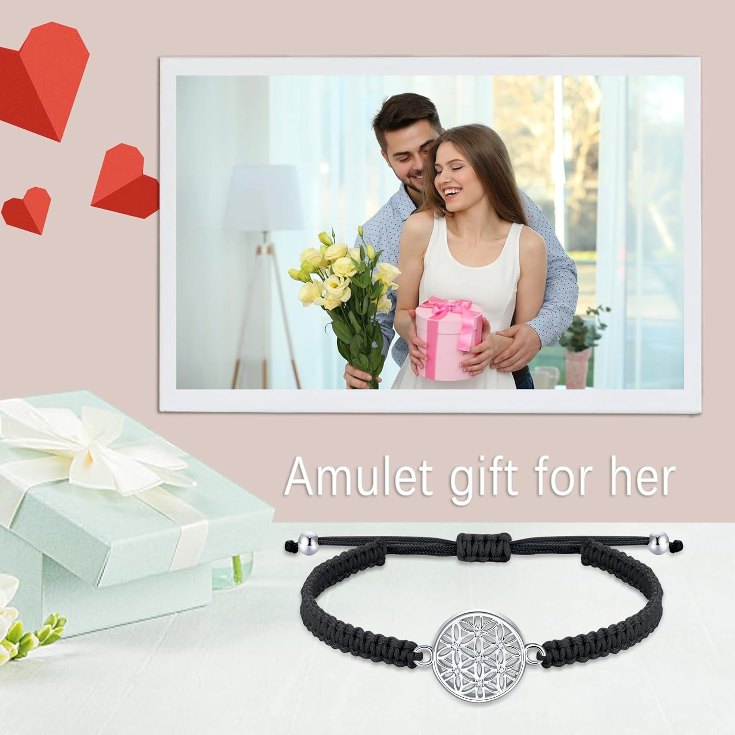 J.Endéar Flower of Life Bracelet for Women, 925 Sterling Silver Zirconia Handmade Filigree Rope String Adjustable Bracelet, Amulet Lucky Jewelry Gift - Image 6