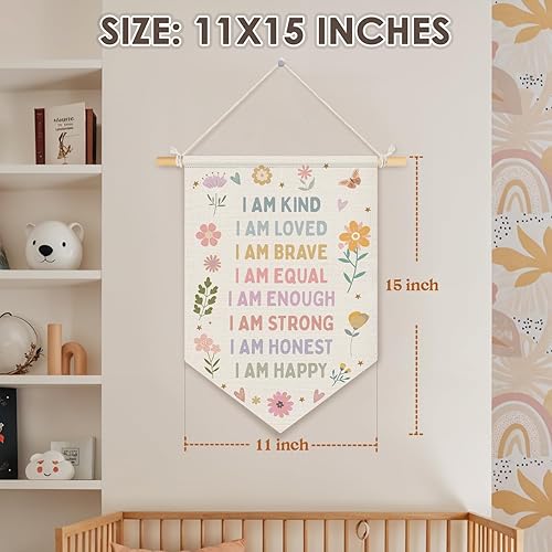 Miniatura 7 de Wheatwin Decoración de pared de afirmaciones positivas, decoración de guardería para niñas, estampado floral pastel para colgar en la pared,
