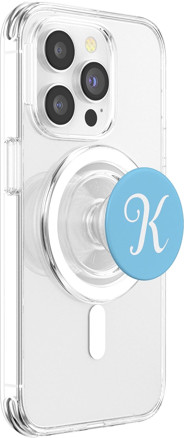 K Initial Monogram White on Baby Blue Capital Letter PopSockets MagSafe PopGrip for iPhone