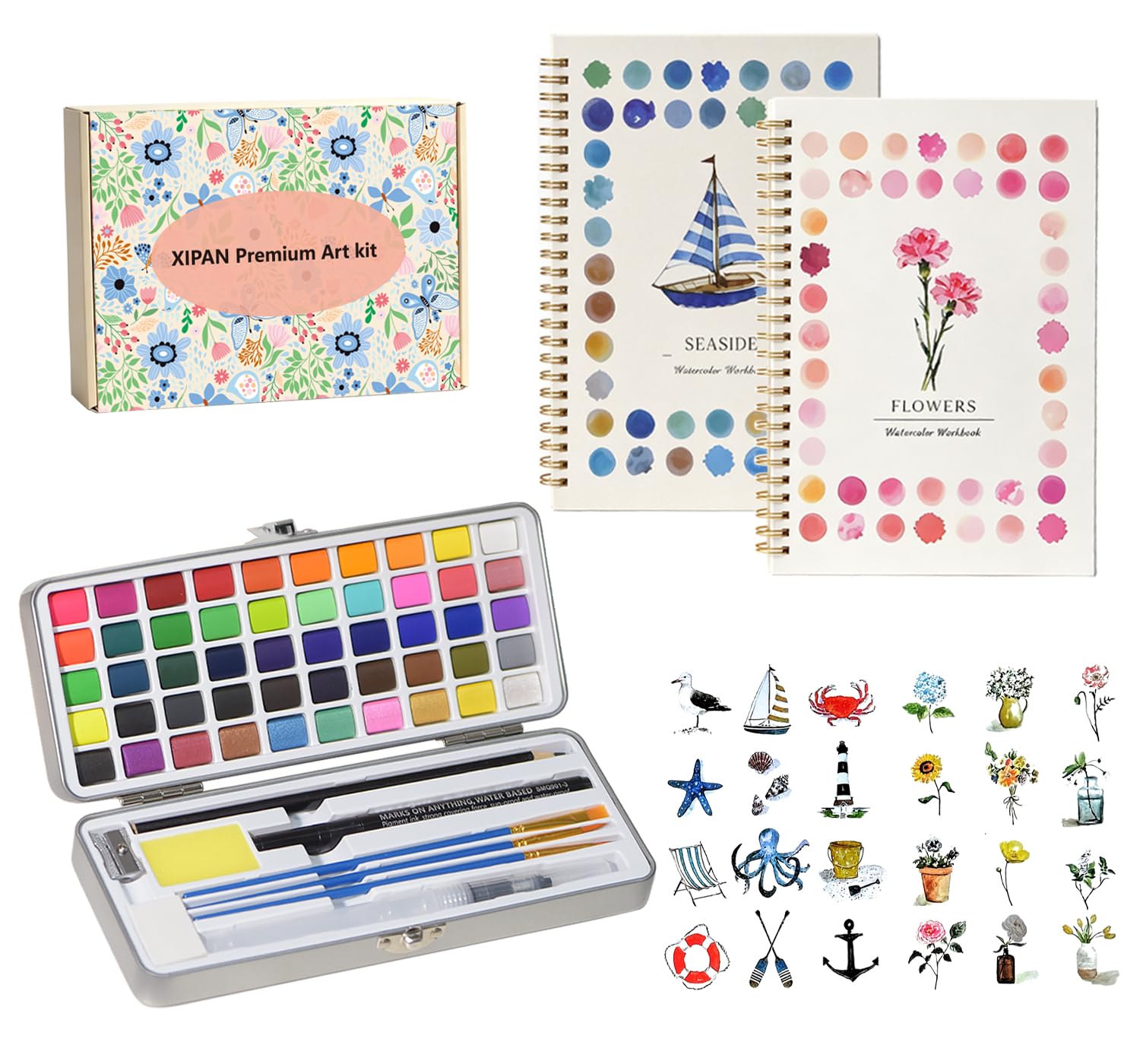50 Colors Watercolor Paint Set with 2 Watercolor Workbooks
