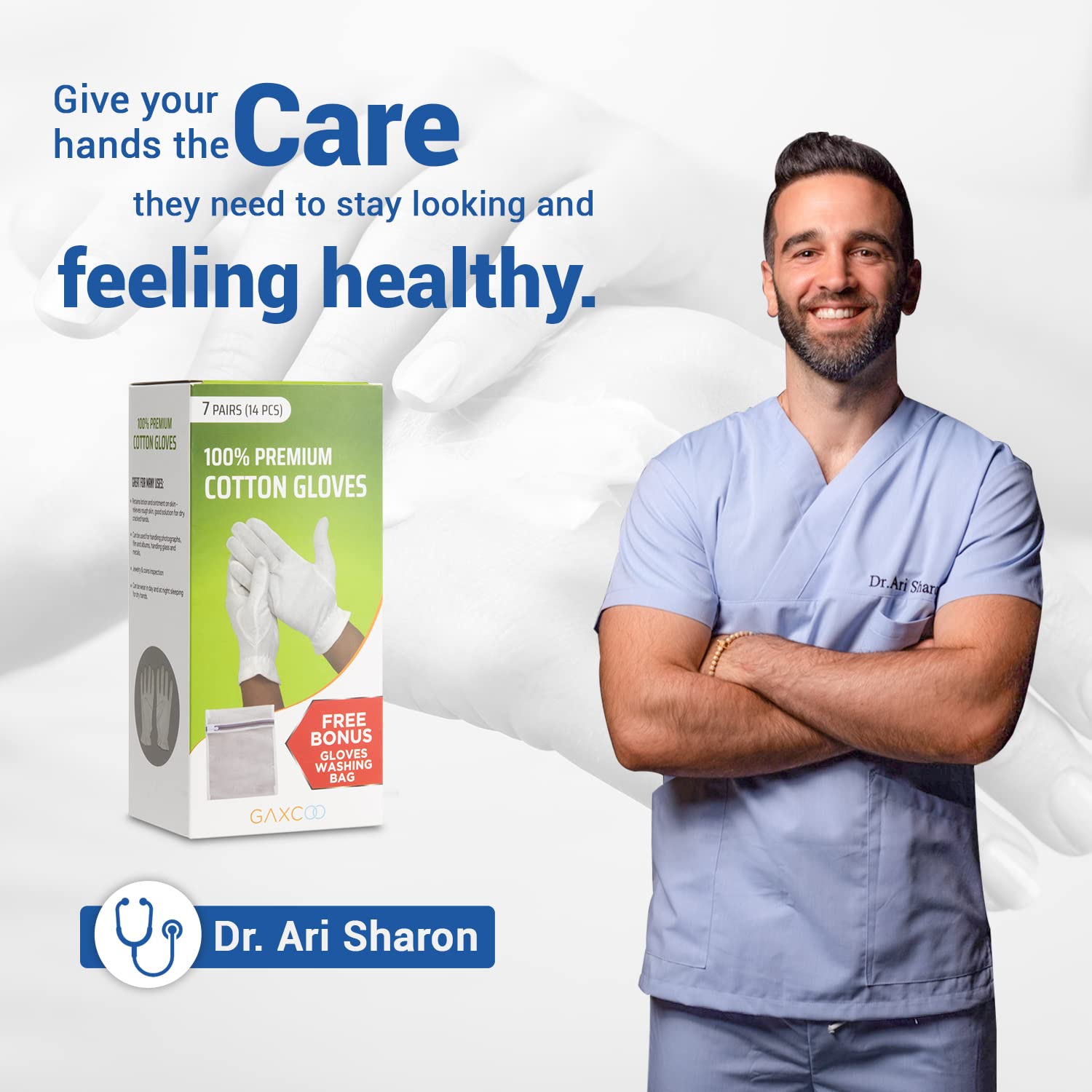 White Cotton Gloves for Moisturizing Hands Overnight Nighttime Bedtime