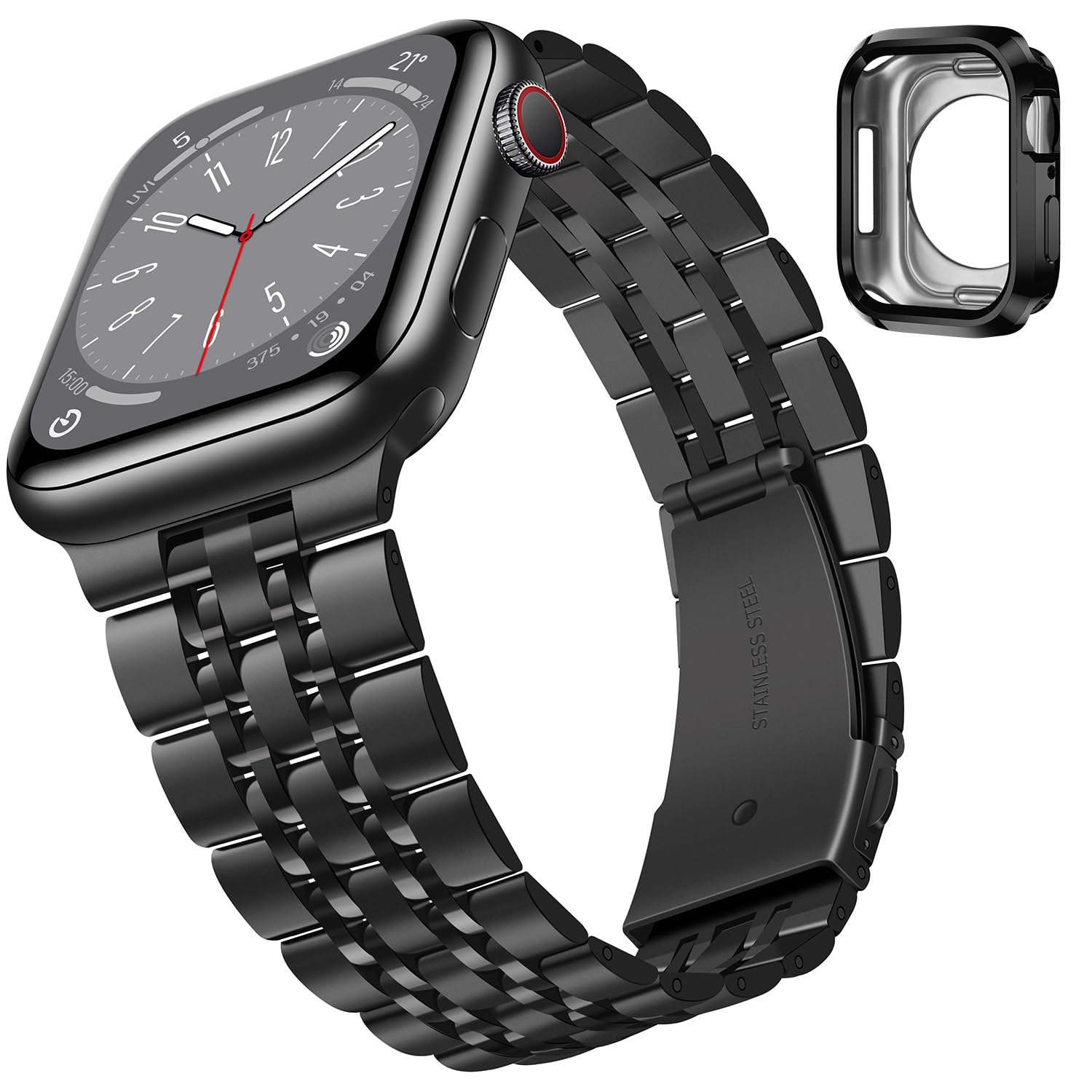 Tasikar Band Compatible with Apple Watch Band 42mm(Series 10) 41mm 40mm 38mm Men Women Strap Solid Stainless Steel Metal Bracelet Compatible with iWatch SE Series 10 9 8 7 6 5 4 3 2 1, Black
