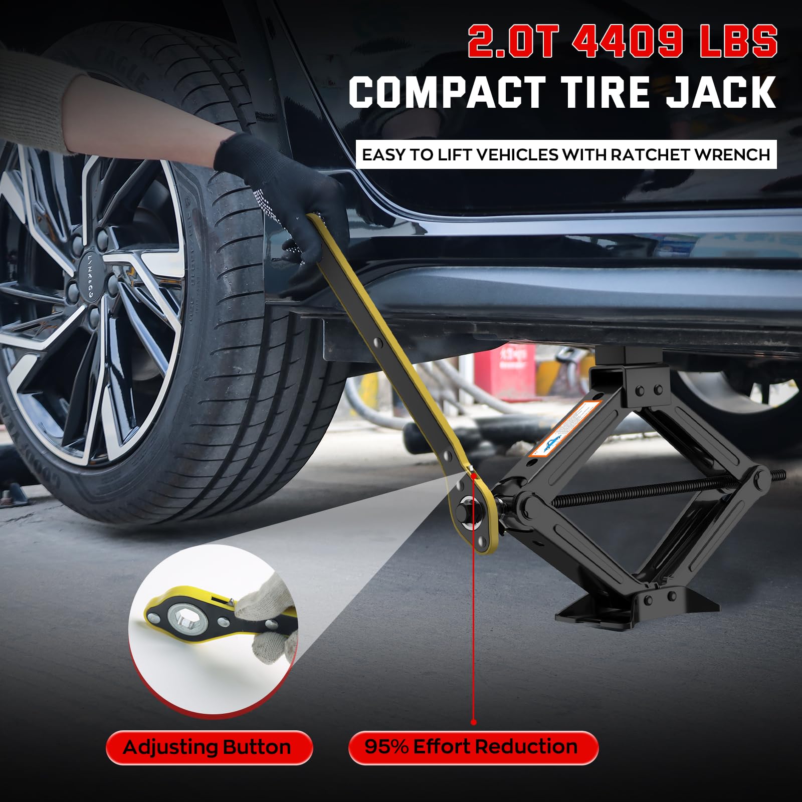 IMAYCC Kit de Gato para Coche 3T, 3000kg Gato de Tijera Universal Portátil GatoCoche,Altura Máxima hasta 41 cm, Accesorios para Vehículos SUVs Kit de Emergenci (Negro-2)