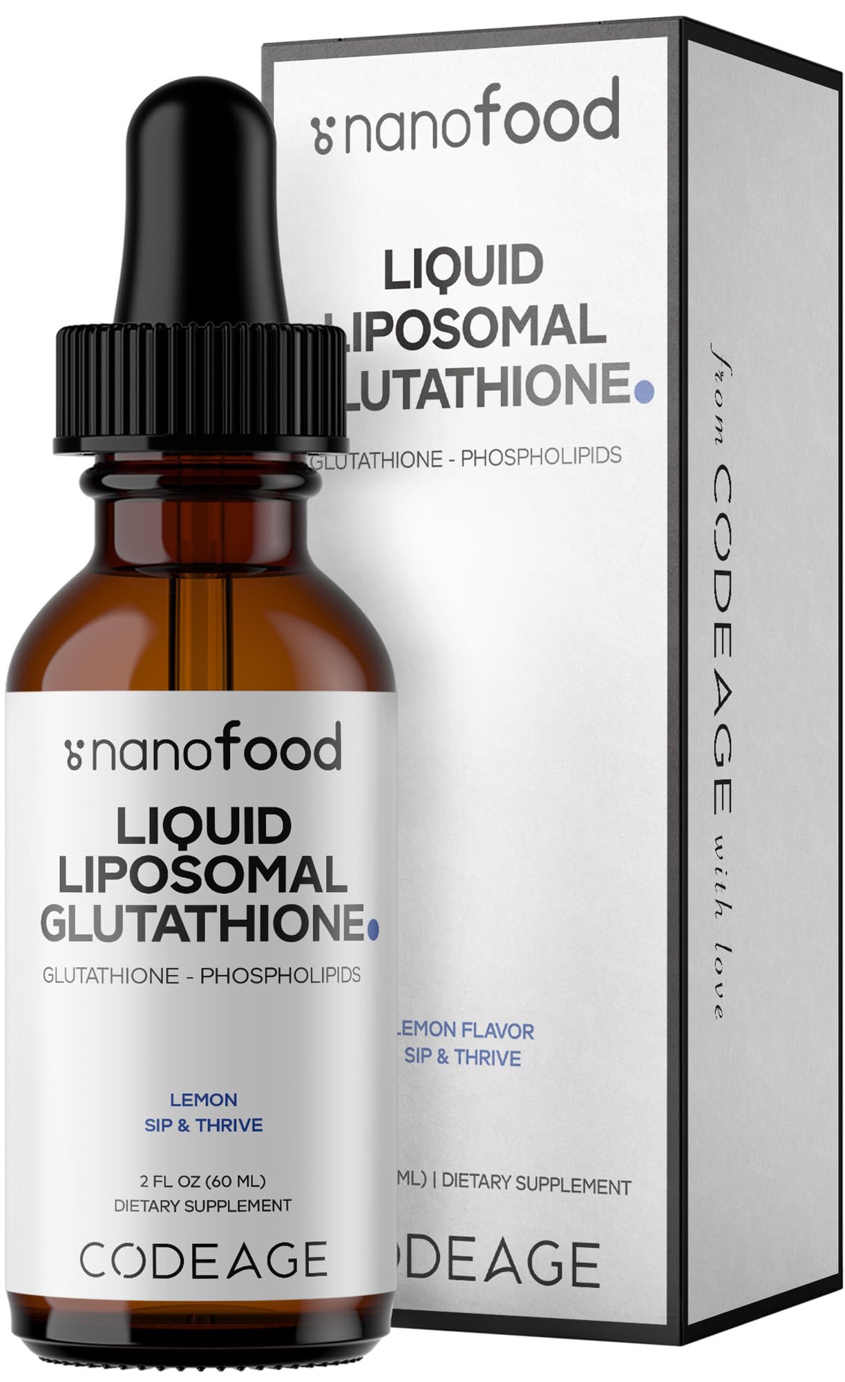 Codeage Nanofood Liposomal Glutathione Liquid, Reduced, Lemon, 2 fl oz