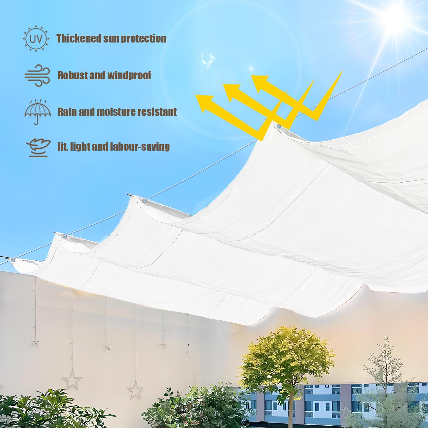 Einziehbar Welle Sonnensegel 1.2x4.5M(BxL), Verstellbar Schattenabdeckung, Wasserdicht Sonnenschutz Sonnenschutz Schutz vor UV- Strahlungen für Pergola Garten Schattenabdeckung - Weiss